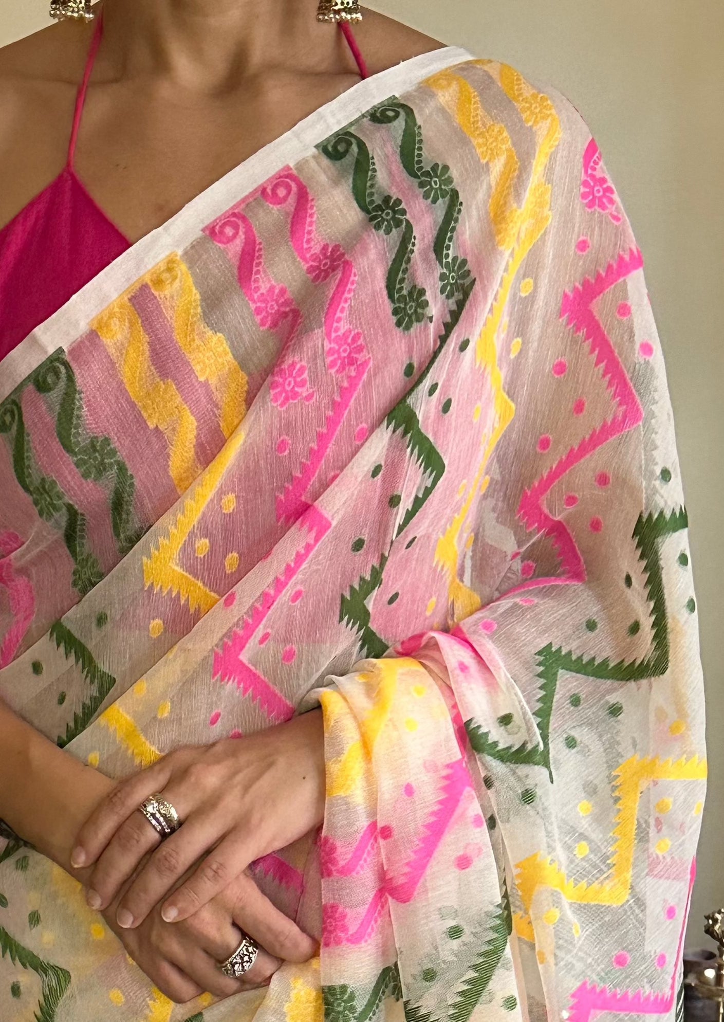 Multicolour Jacquard Weaving Cotton Silk Jamdani - Raahini