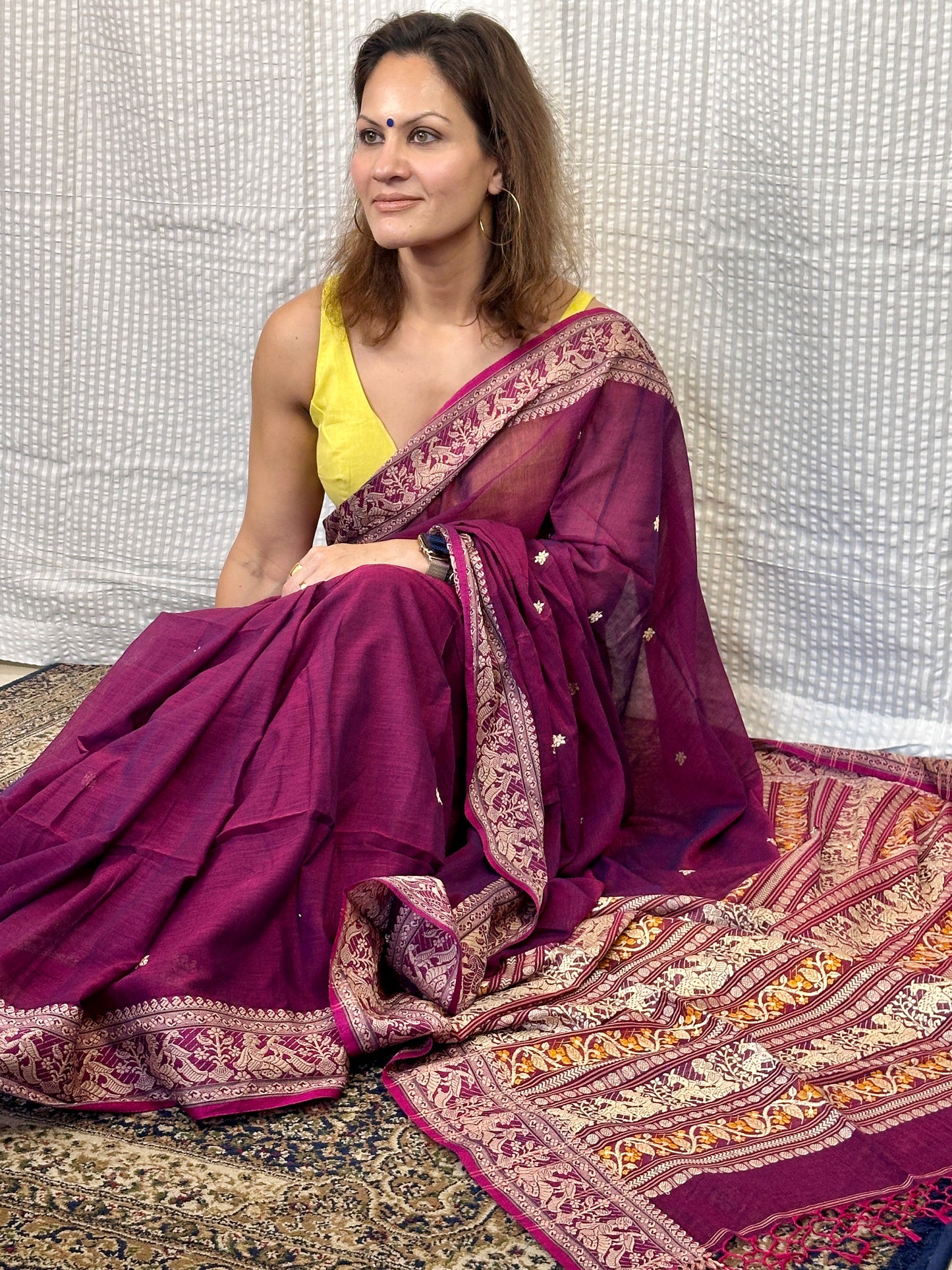 Magenta Pure Cotton Baluchari Saree with Weaving