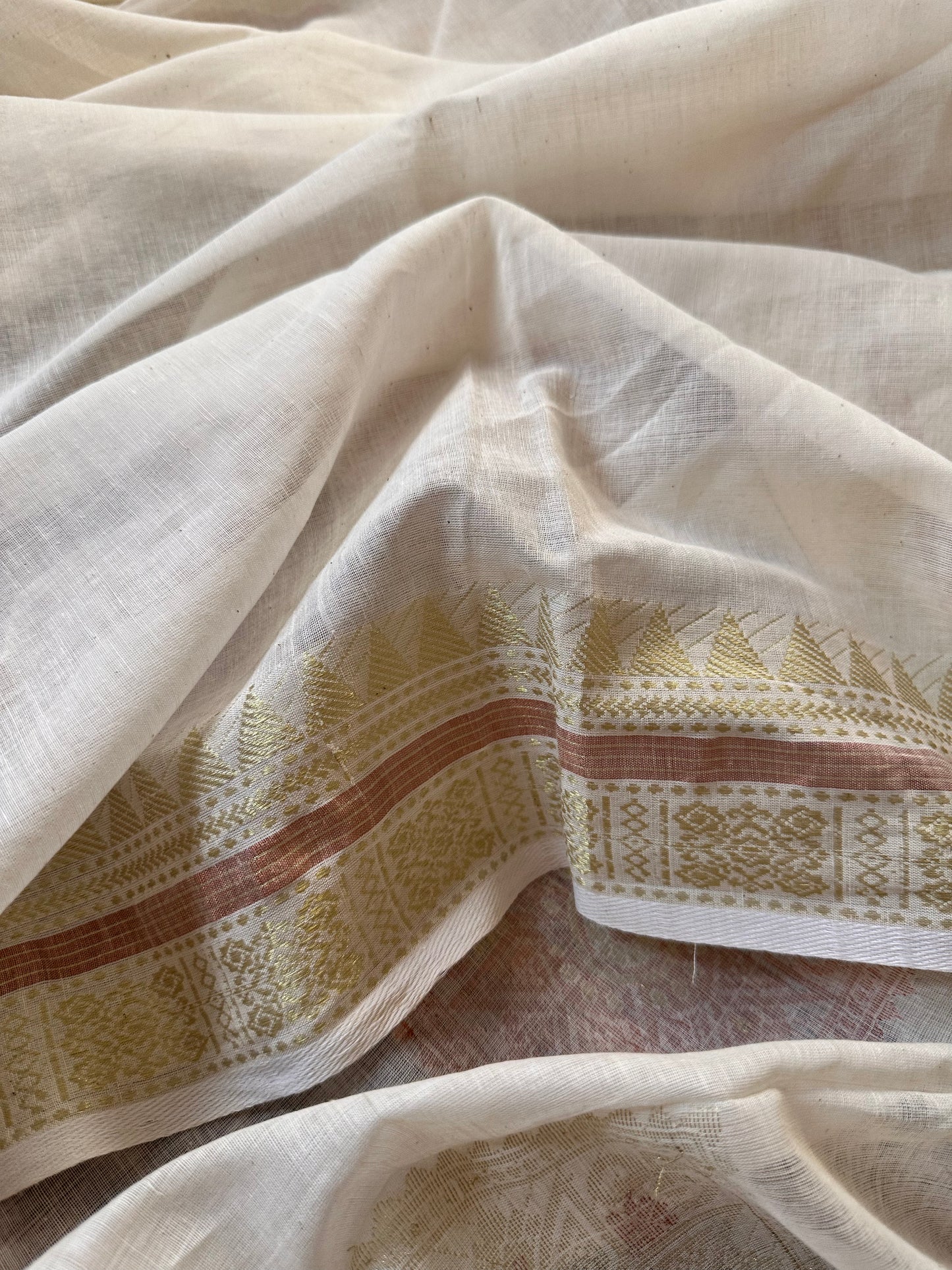 Cream Pure Cotton Baluchari Sari with Gold & Copper Zari Work - Raahini