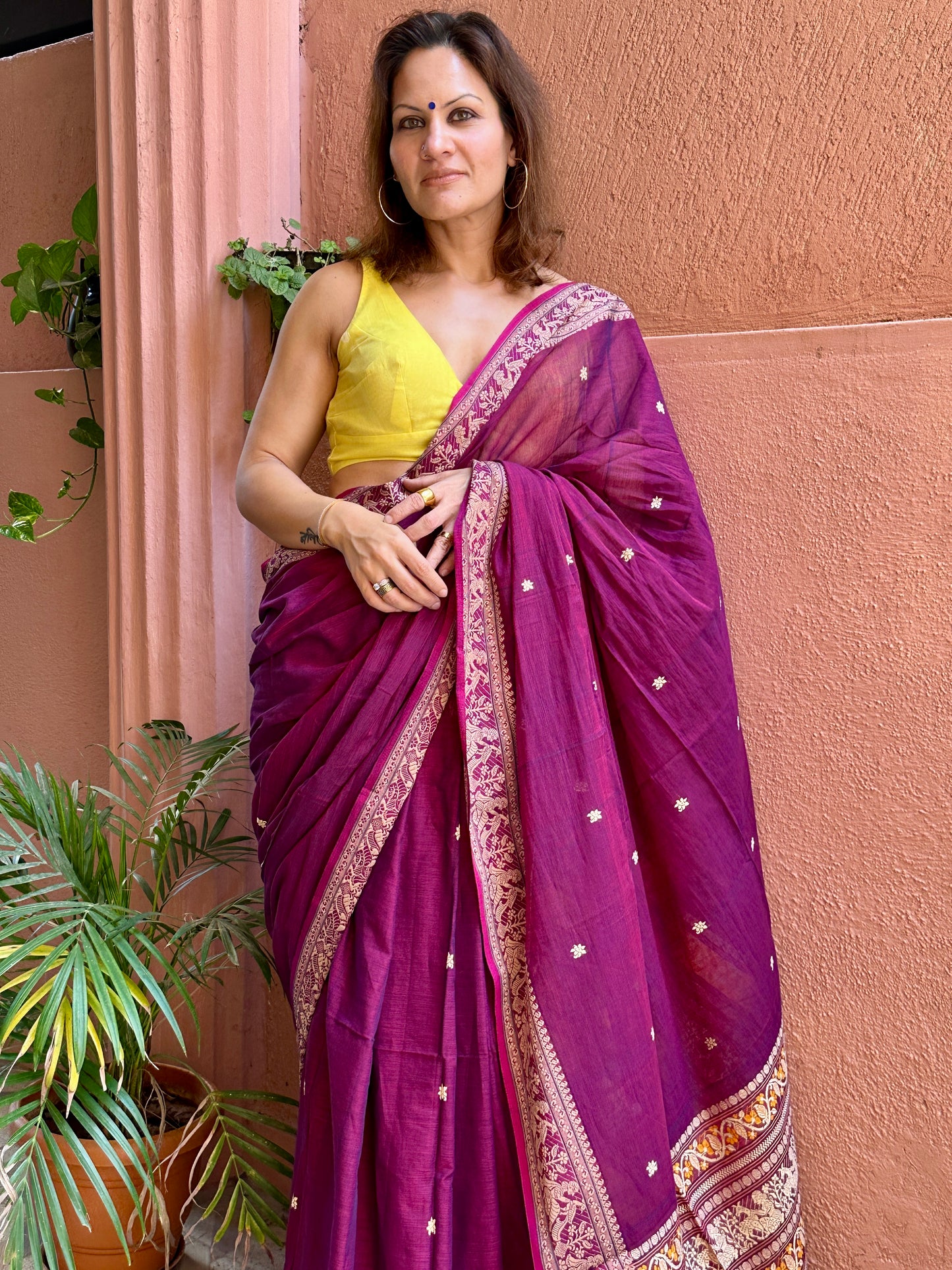 Magenta Pure Cotton Baluchari Saree with Weaving