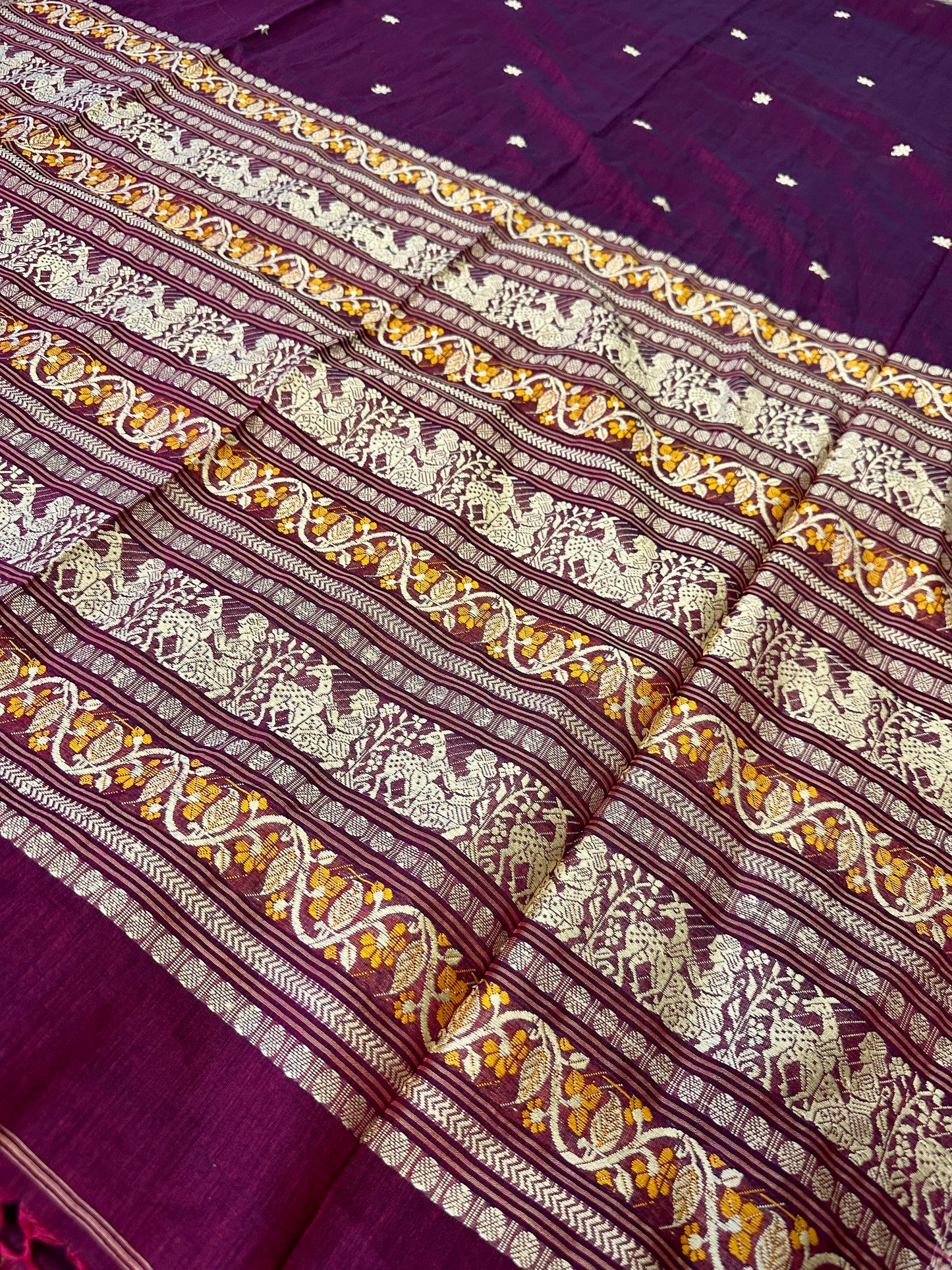 Magenta Pure Cotton Baluchari Saree with Weaving