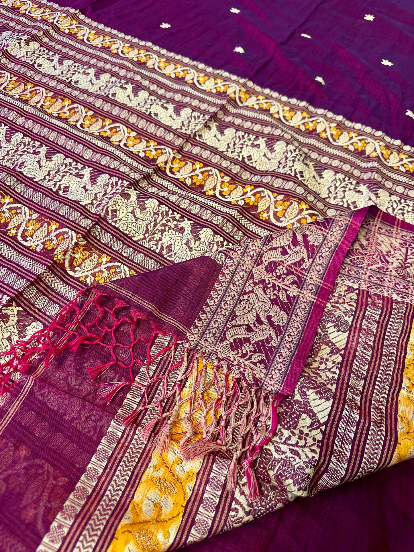 Magenta Pure Cotton Baluchari Saree with Weaving
