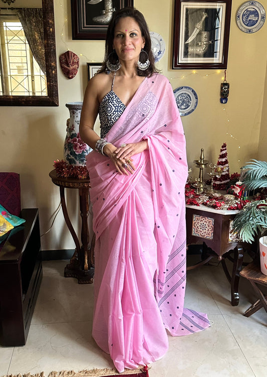 Hand spun pure Cotton jamdani sari with Butis - Raahini