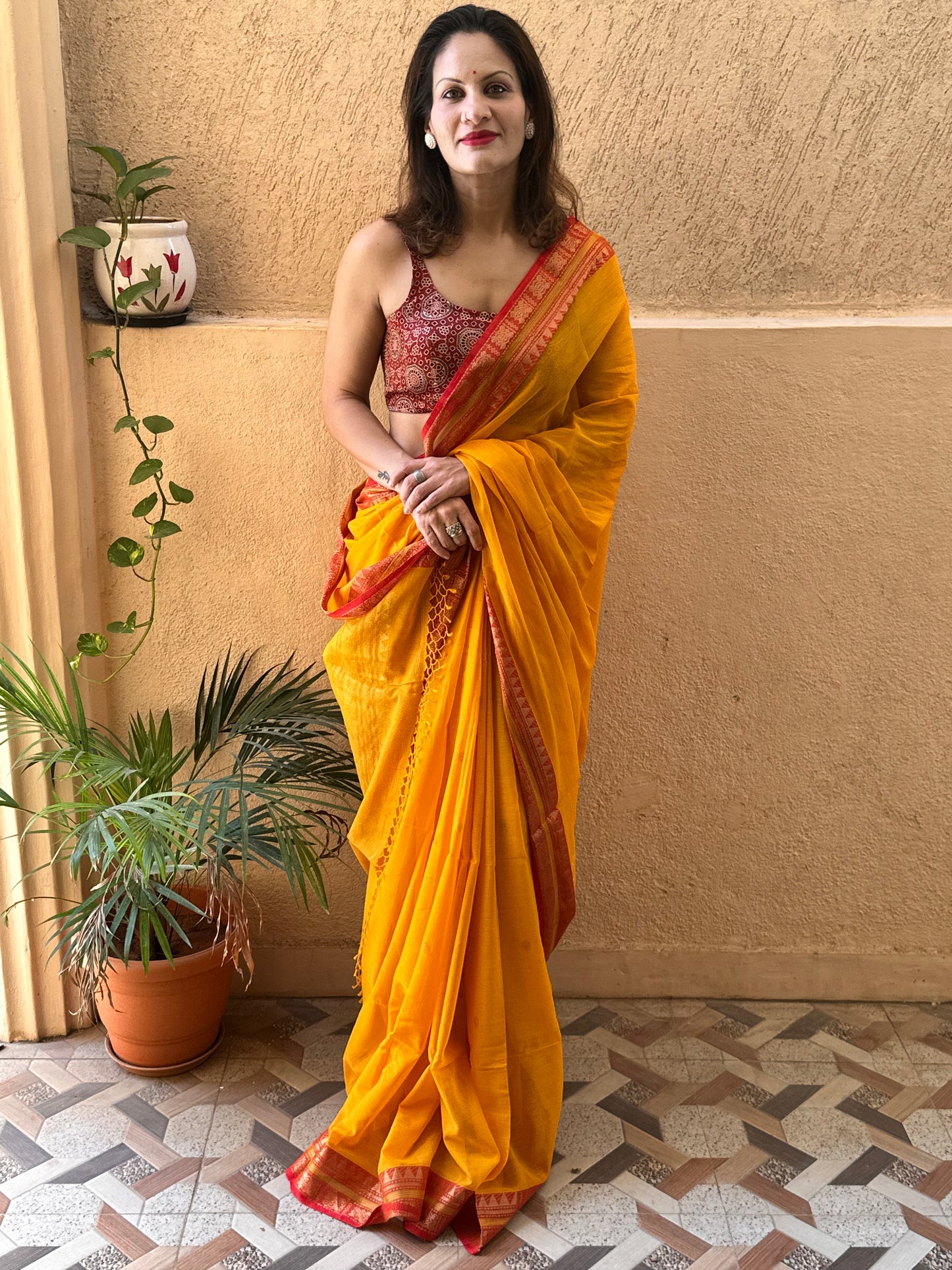 Yellow Pure Cotton Baluchari Sari with Gold & Copper Zari Work - Raahini