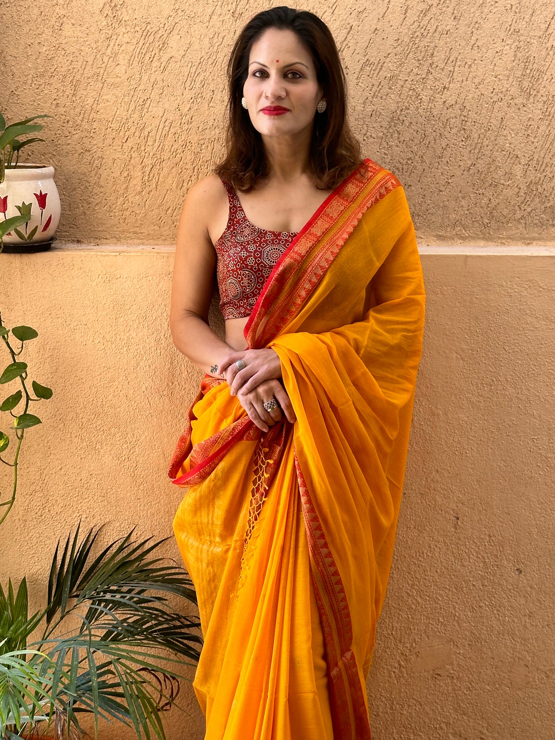 Yellow Pure Cotton Baluchari Sari with Gold & Copper Zari Work - Raahini