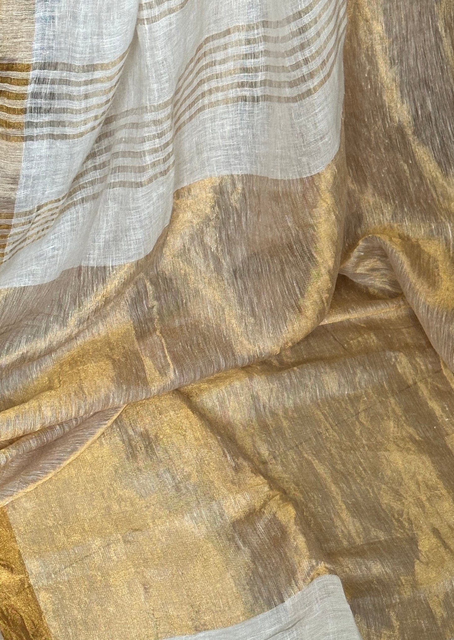 Pure Linen with Gold Zari Stripes - Raahini