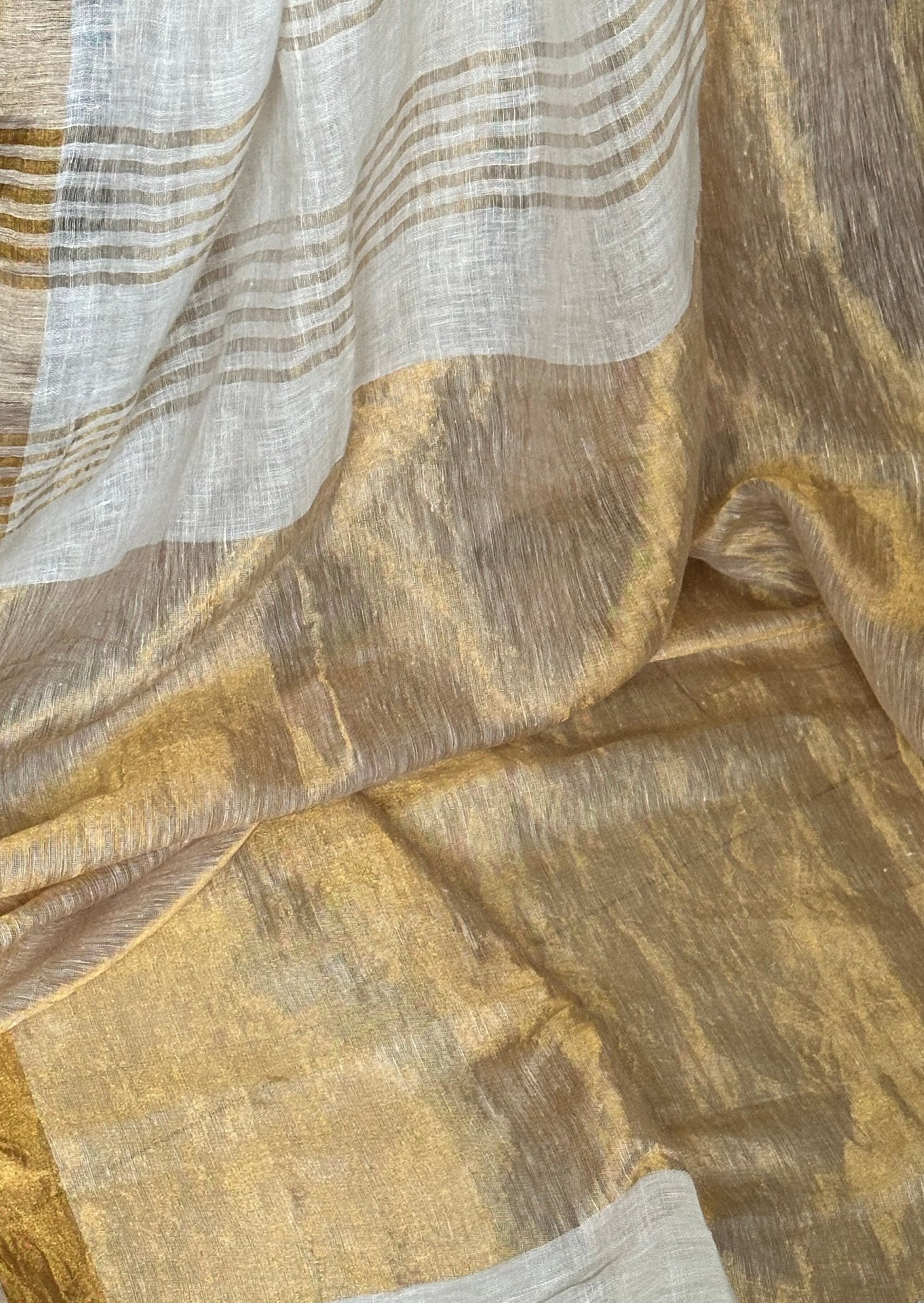 Pure Linen with Gold Zari Stripes - Raahini