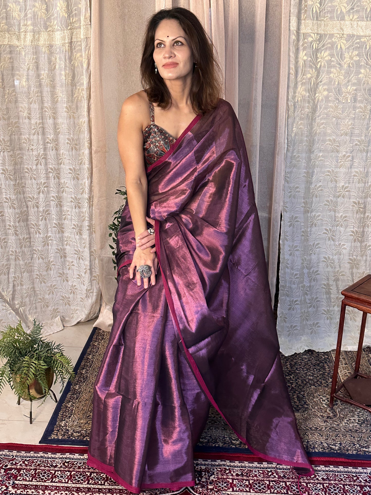 Purple Pure Mul Mul Handwoven Tissue Cotton Sari - Raahini