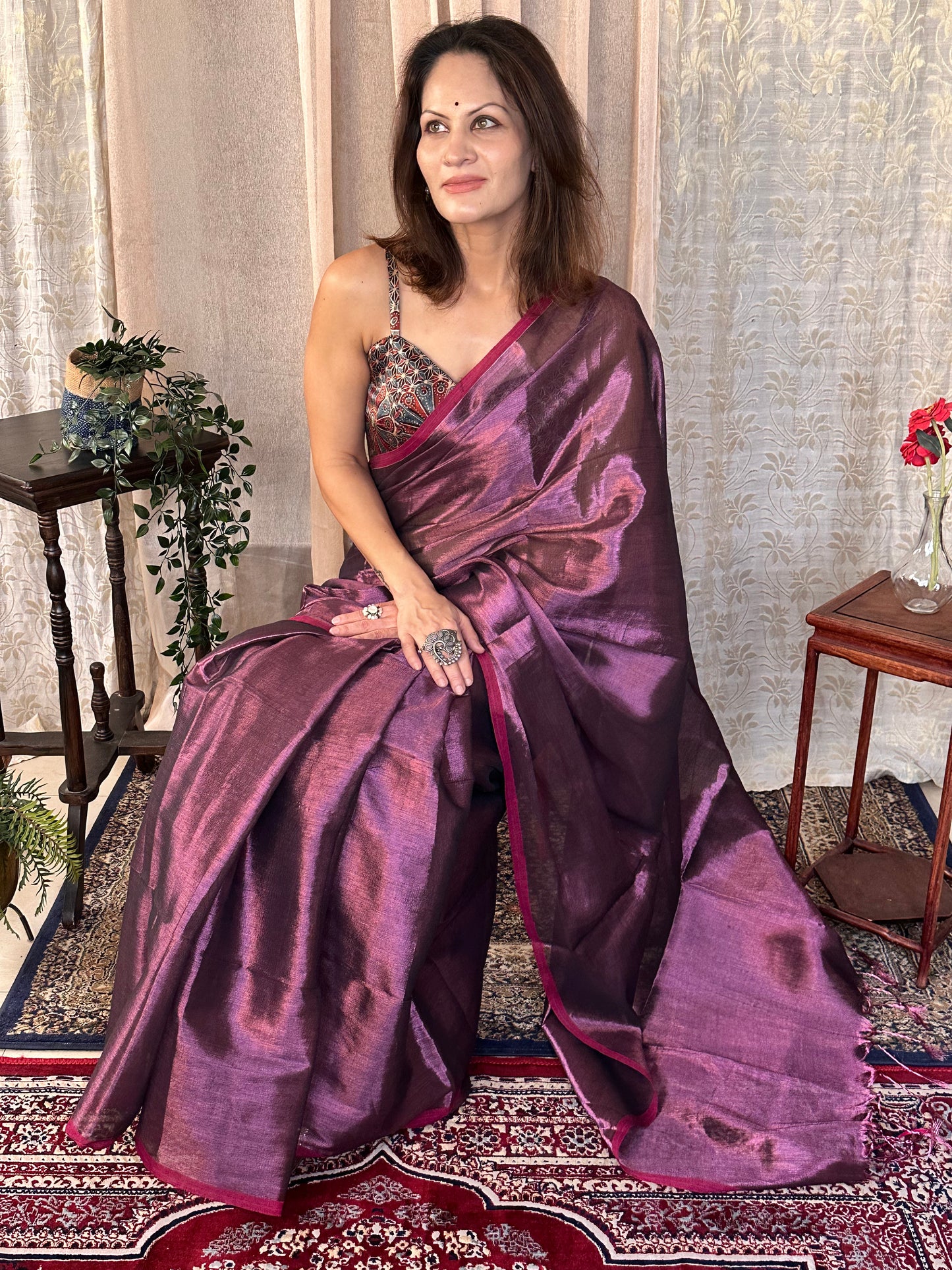 Purple Pure Mul Mul Handwoven Tissue Cotton Sari - Raahini