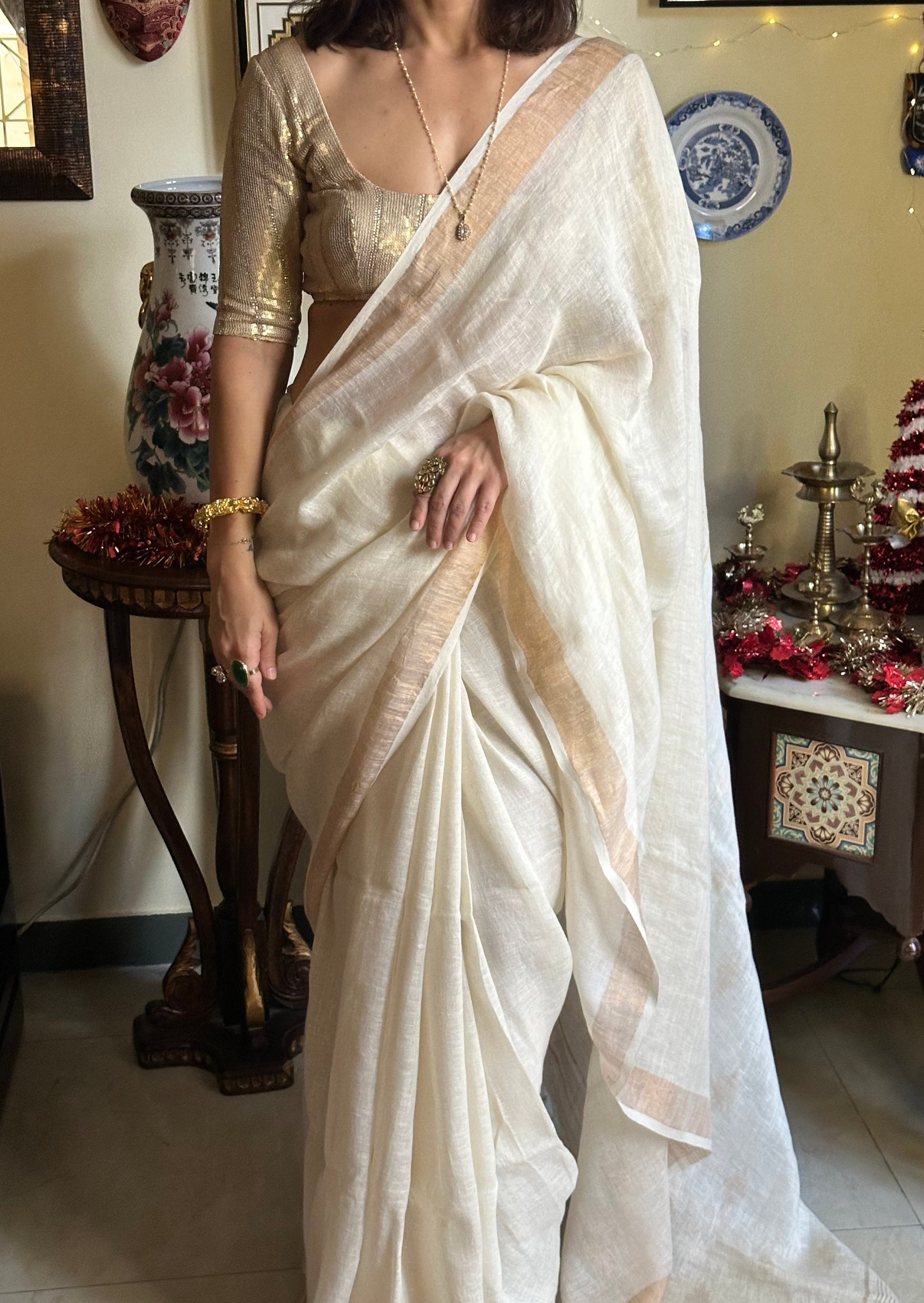 Pure Linen with Gold Motifs - Raahini