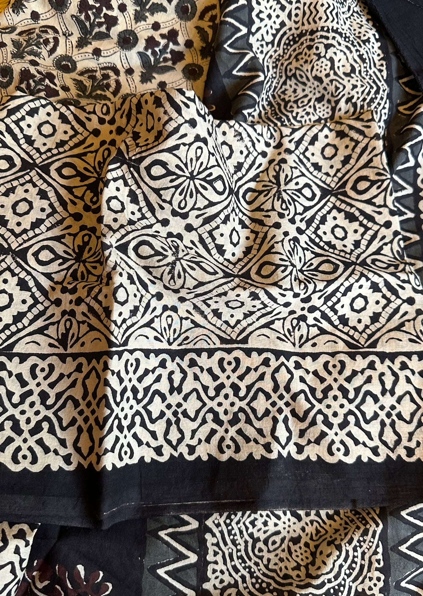 Mul Mul Cotton Hand Block Bagru Print Sari - Raahini