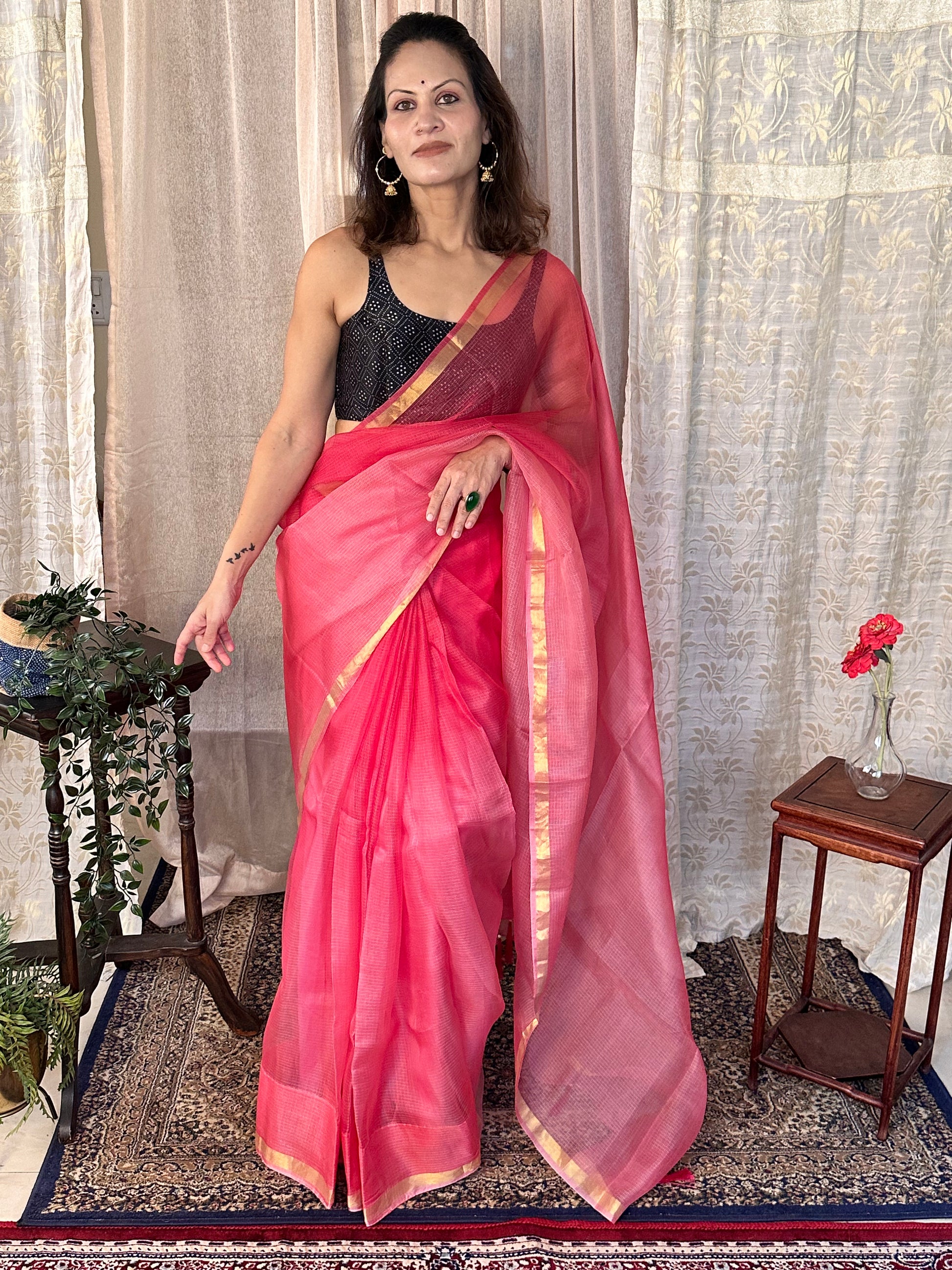 Pink Dual Shade Kota Silk Sari - Raahini