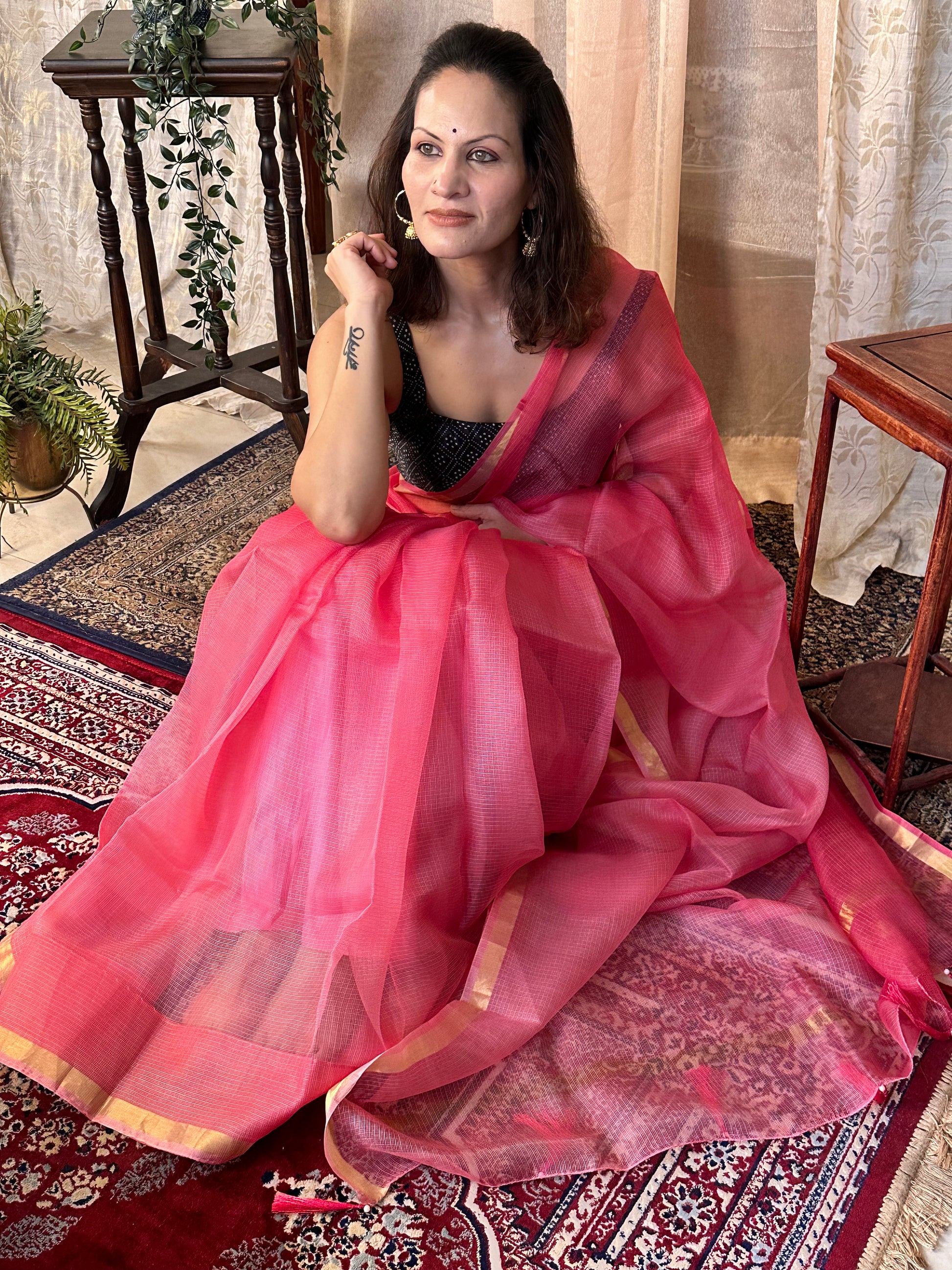 Pink Dual Shade Kota Silk Sari - Raahini