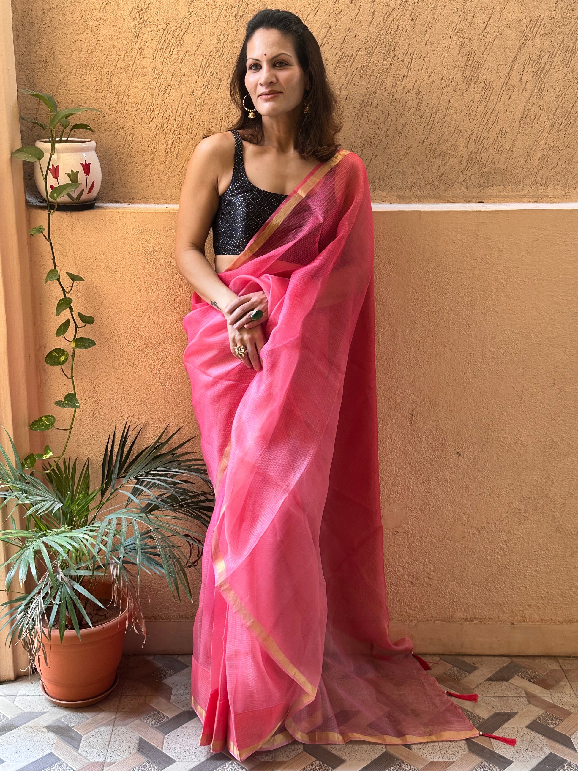 Pink Dual Shade Kota Silk Sari - Raahini