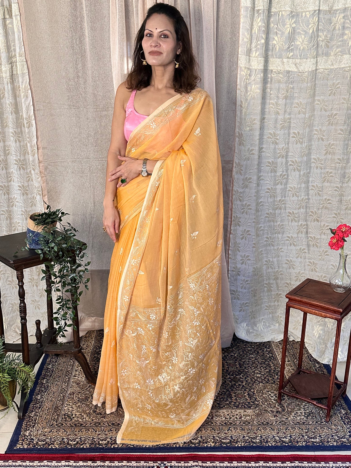 Pure Mul Mul Cotton Sari with Kaatha Handwork - Raahini