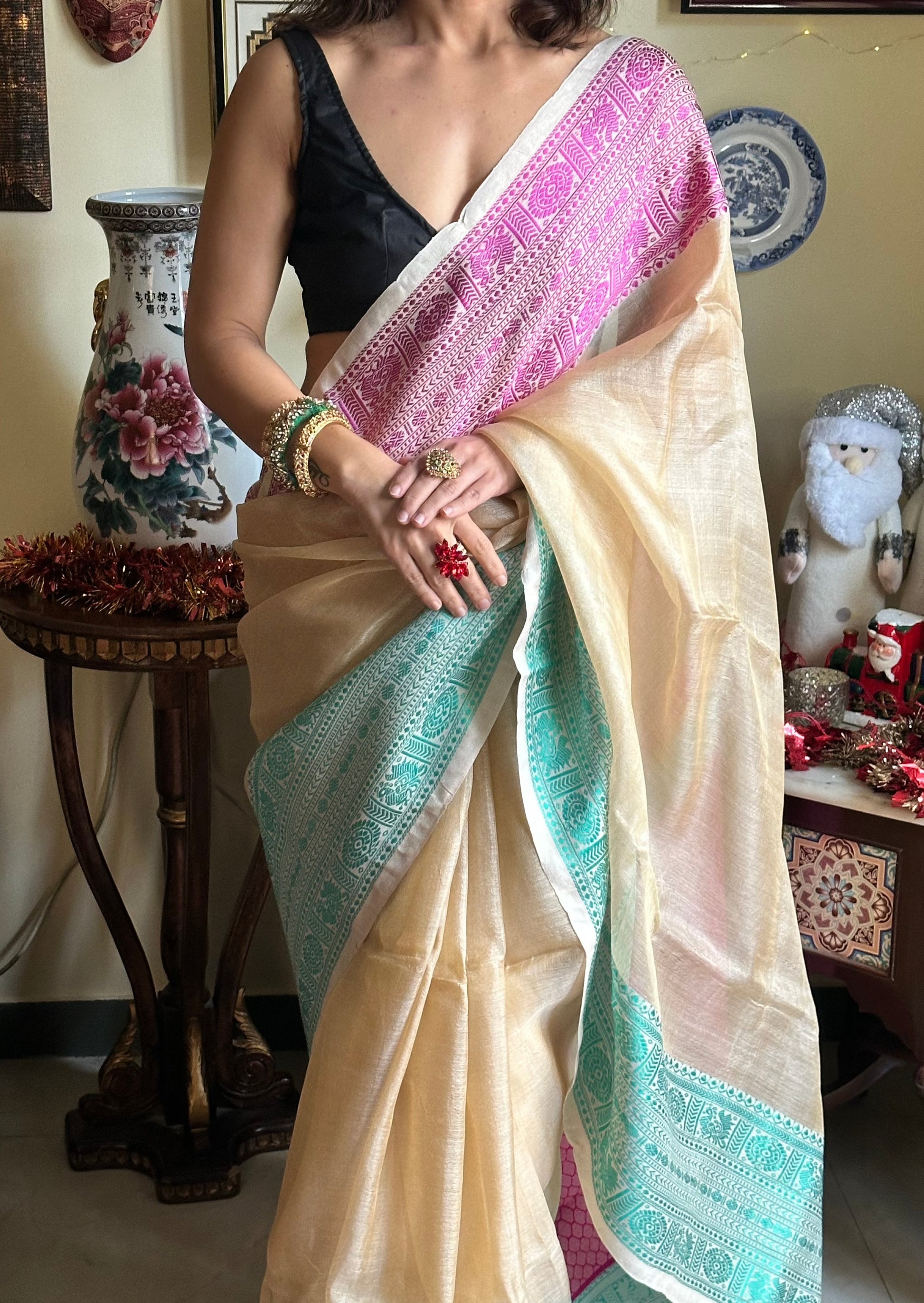 Tassur Silk with Intricate Hand Embroidery - Raahini