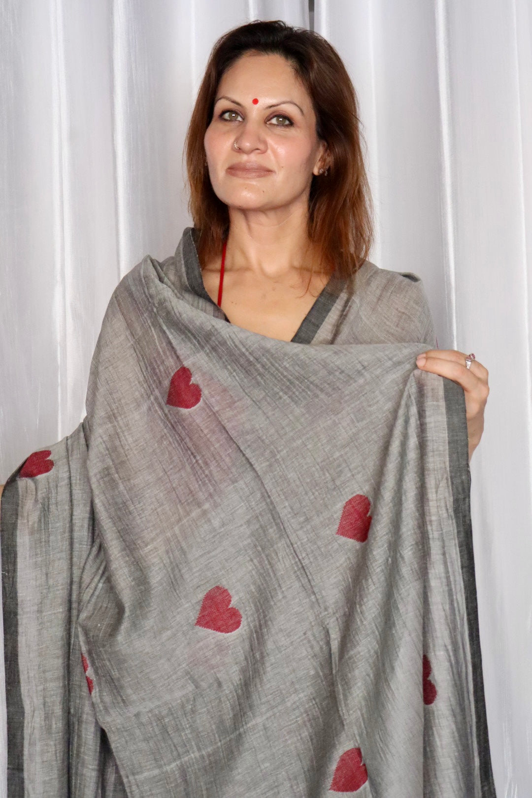 Grey Pure Handloom Cotton Jamdani Saree with Handloom Mark Card