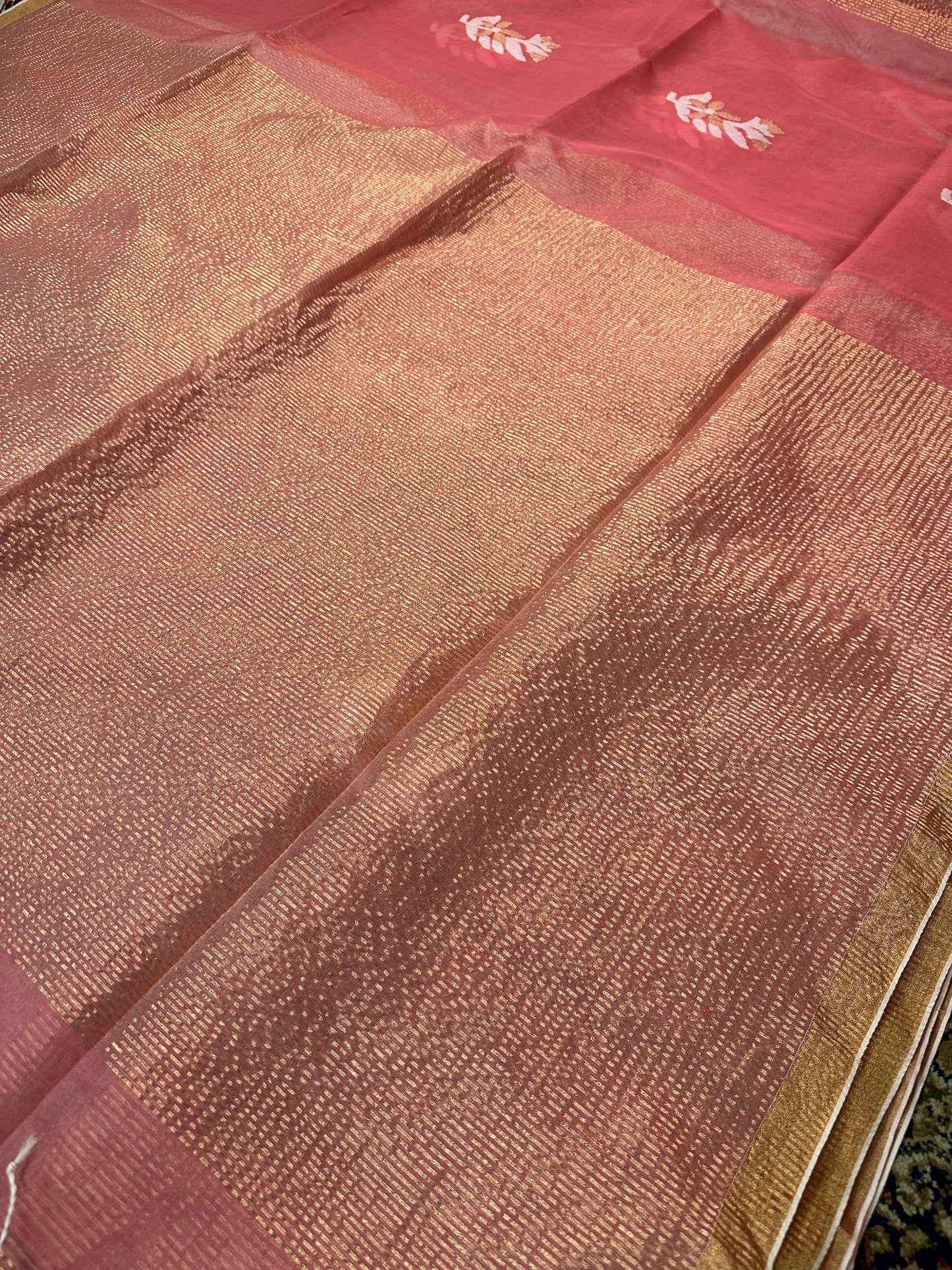 Peach Pure Muslin Silk Handloom Jamdani Saree with Zari Work