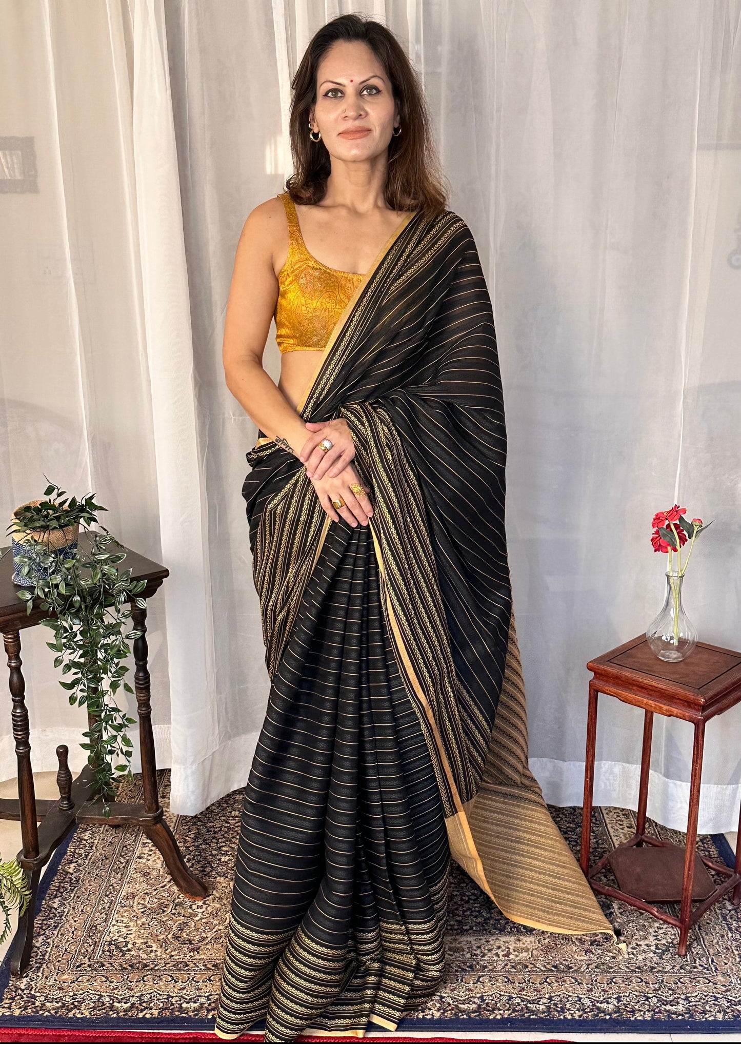 Black Pure Cotton Rudraksha Design Woven Sari - Raahini