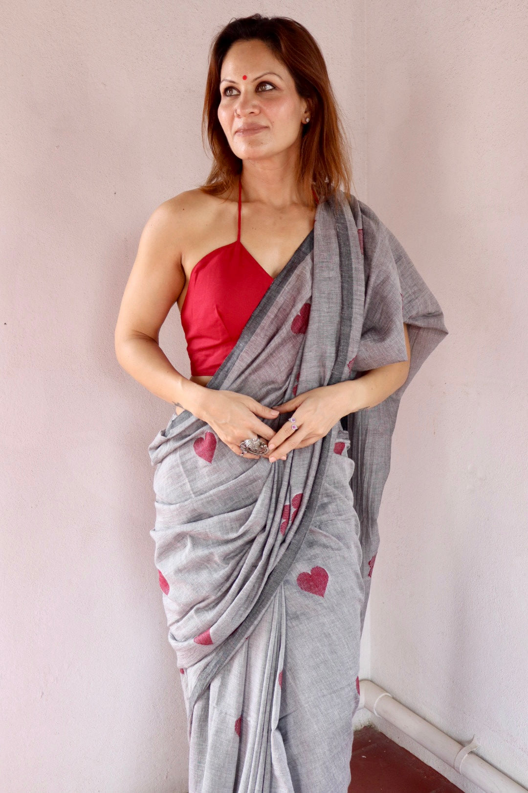 Grey Pure Handloom Cotton Jamdani Saree with Handloom Mark Card