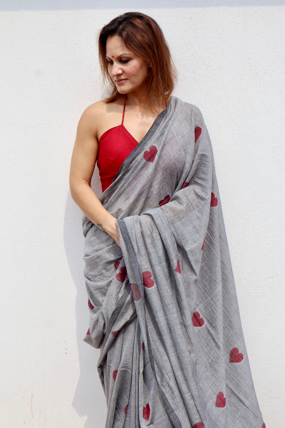 Grey Pure Handloom Cotton Jamdani Saree with Handloom Mark Card