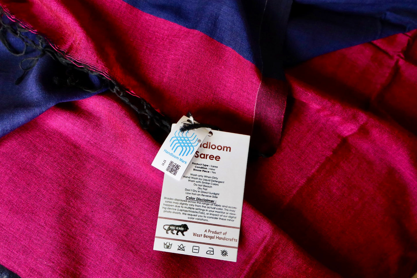 Royal Blue Pure Handloom Cotton Jamdani Saree with Handloom Mark Card