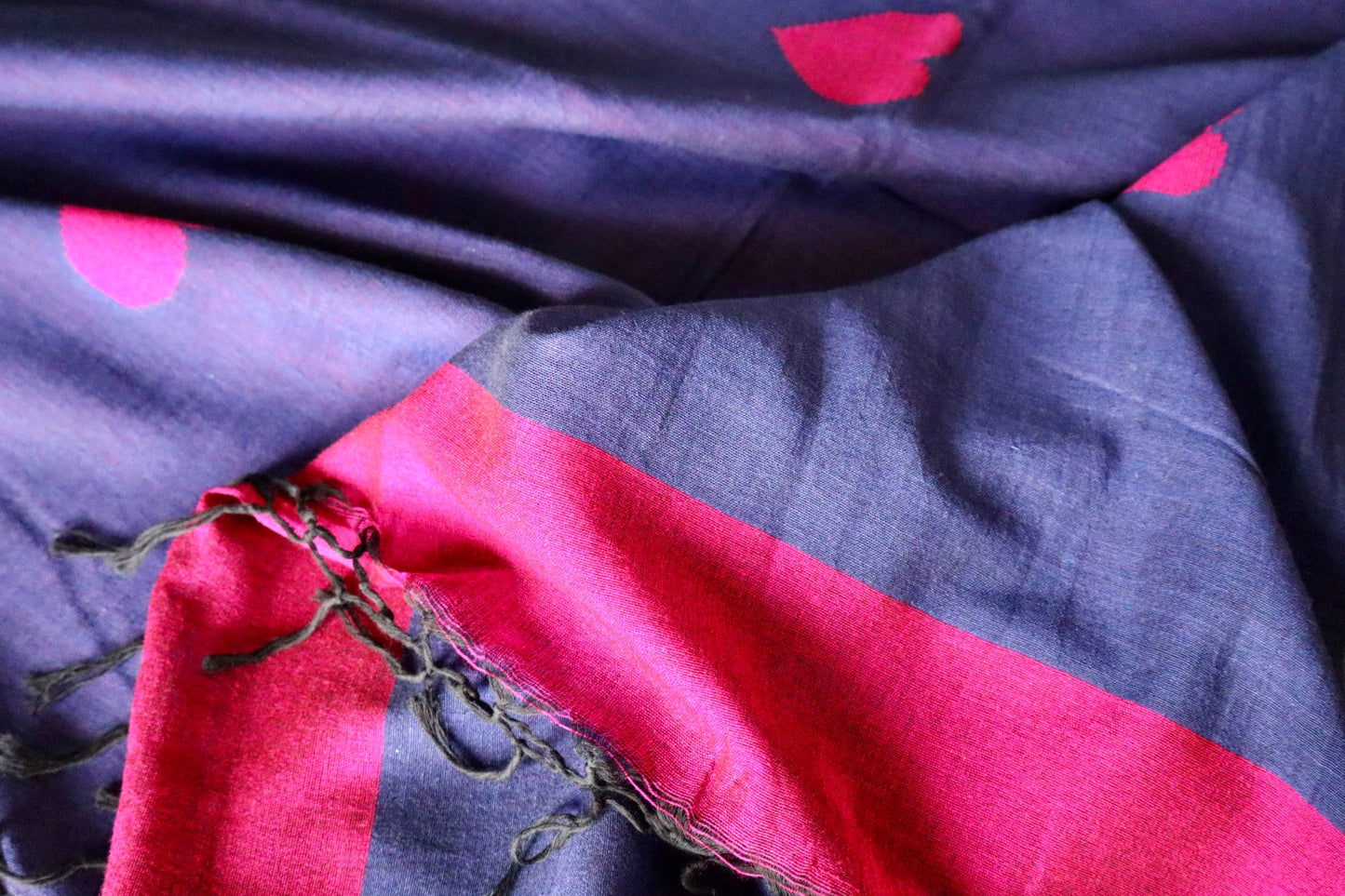 Royal Blue Pure Handloom Cotton Jamdani Saree with Handloom Mark Card