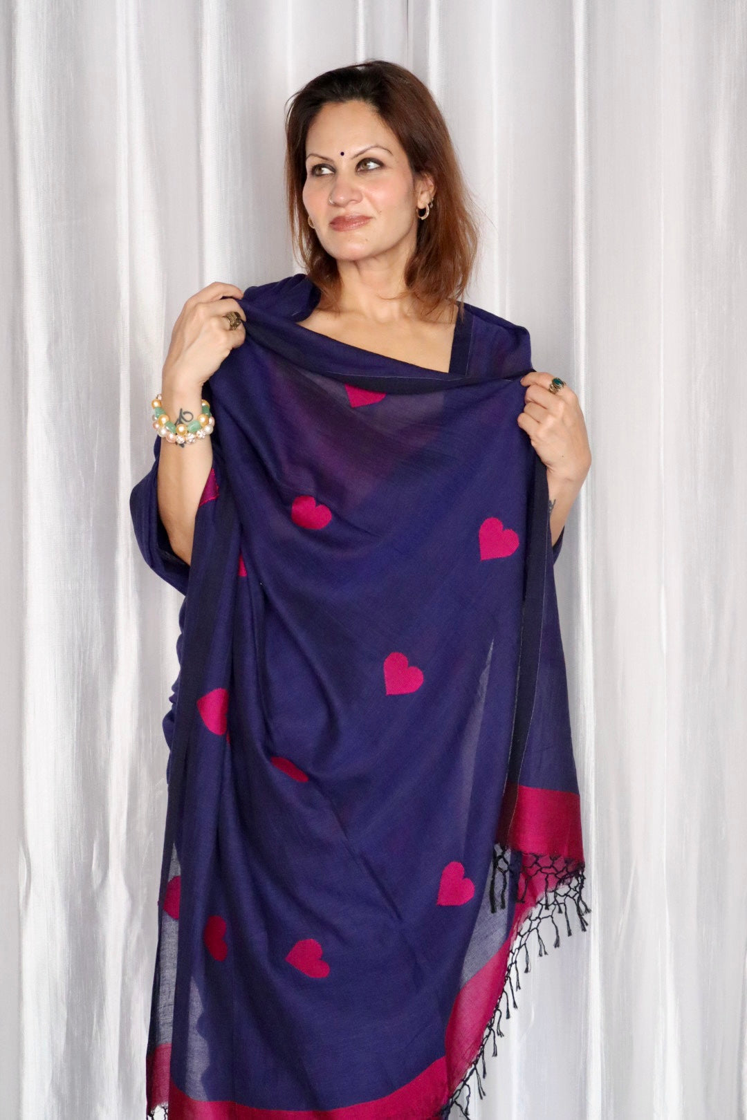 Royal Blue Pure Handloom Cotton Jamdani Saree with Handloom Mark Card