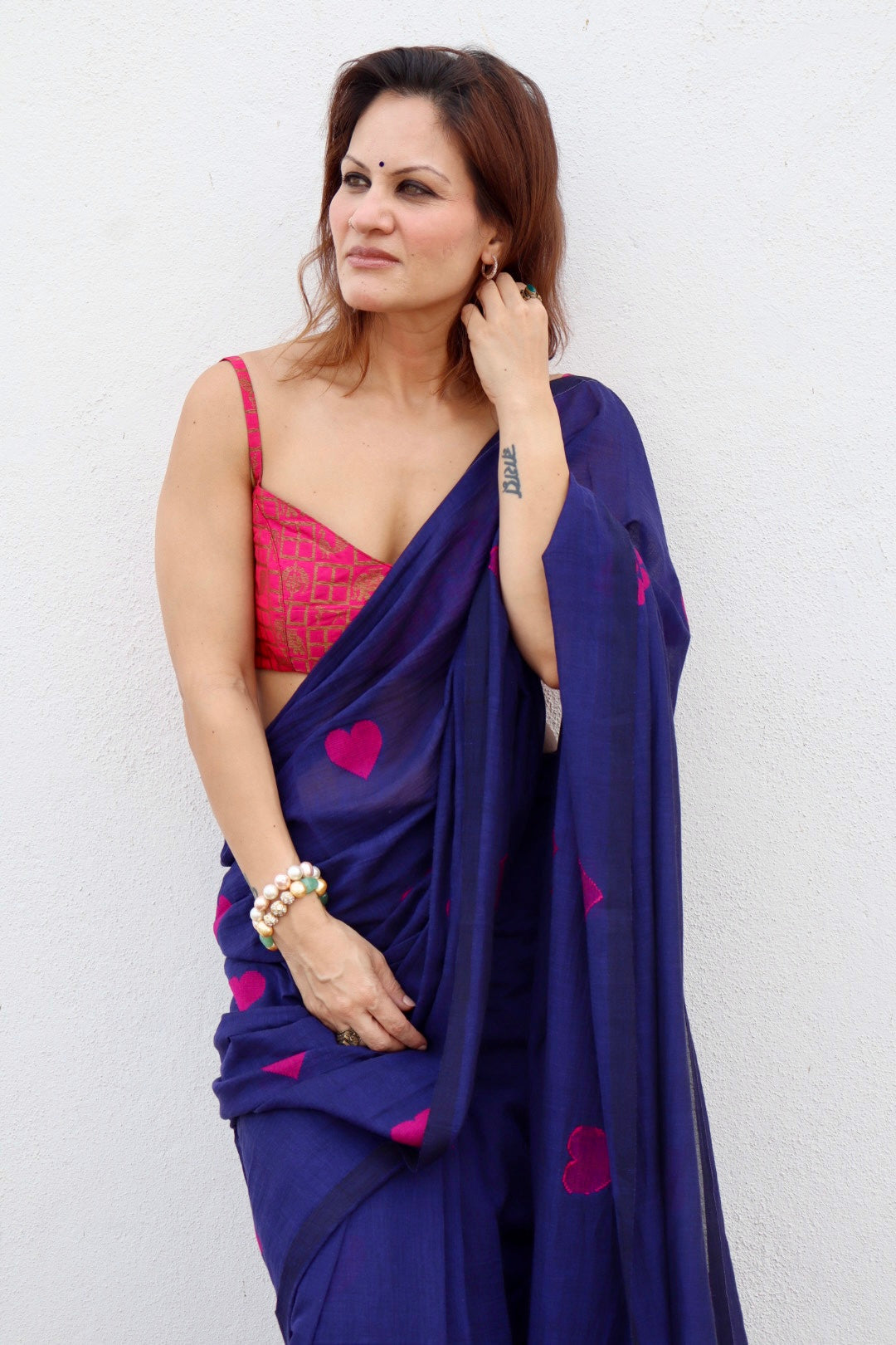 Royal Blue Pure Handloom Cotton Jamdani Saree with Handloom Mark Card