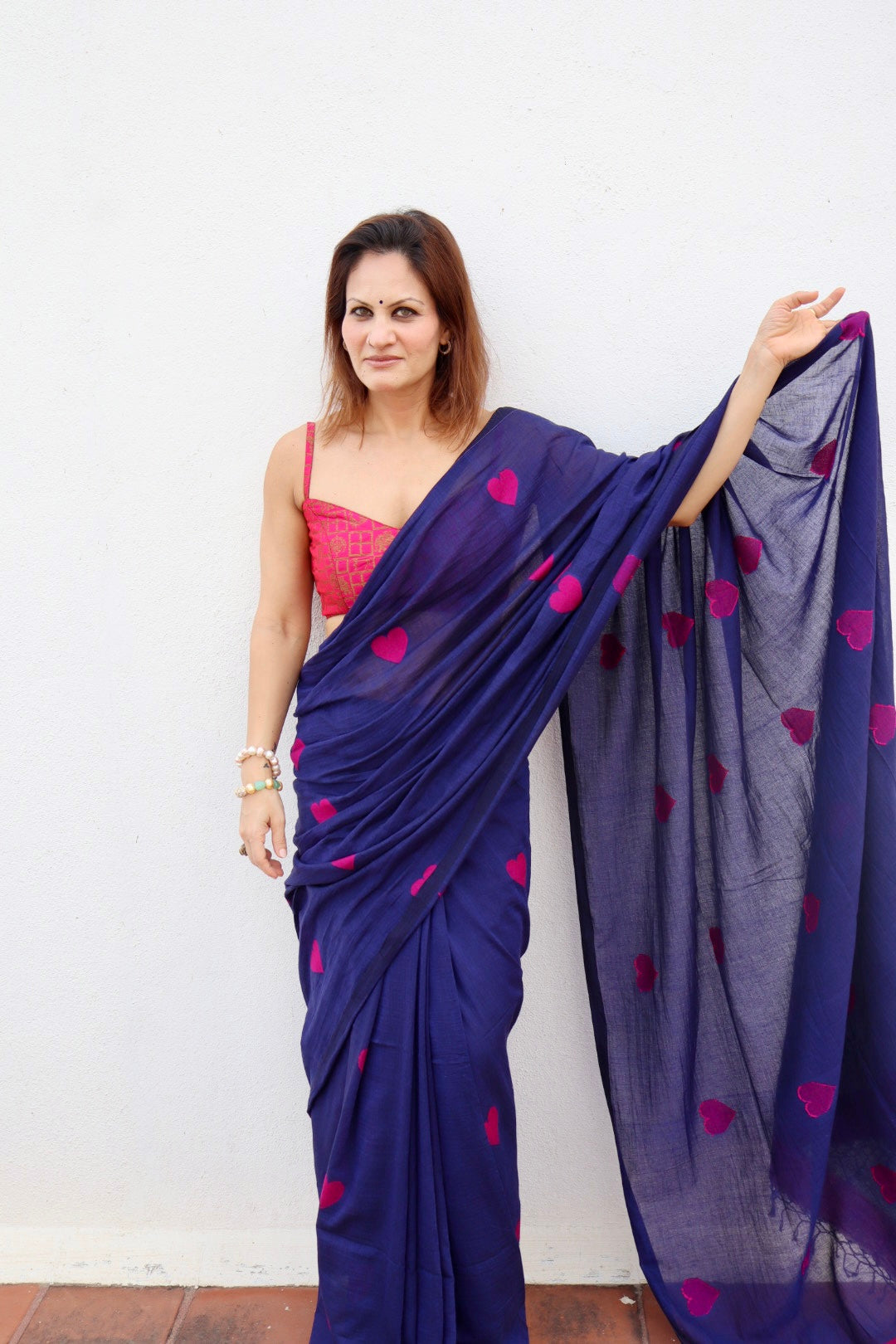Royal Blue Pure Handloom Cotton Jamdani Saree with Handloom Mark Card
