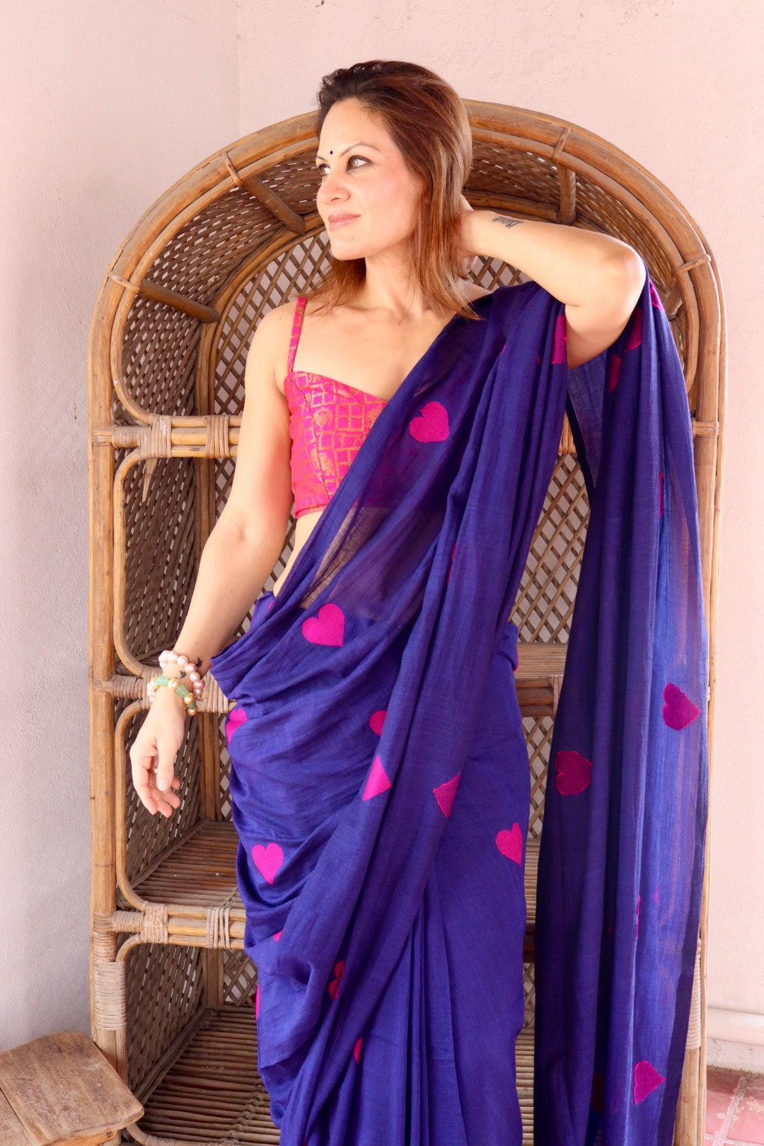 Royal Blue Pure Handloom Cotton Jamdani Saree with Handloom Mark Card