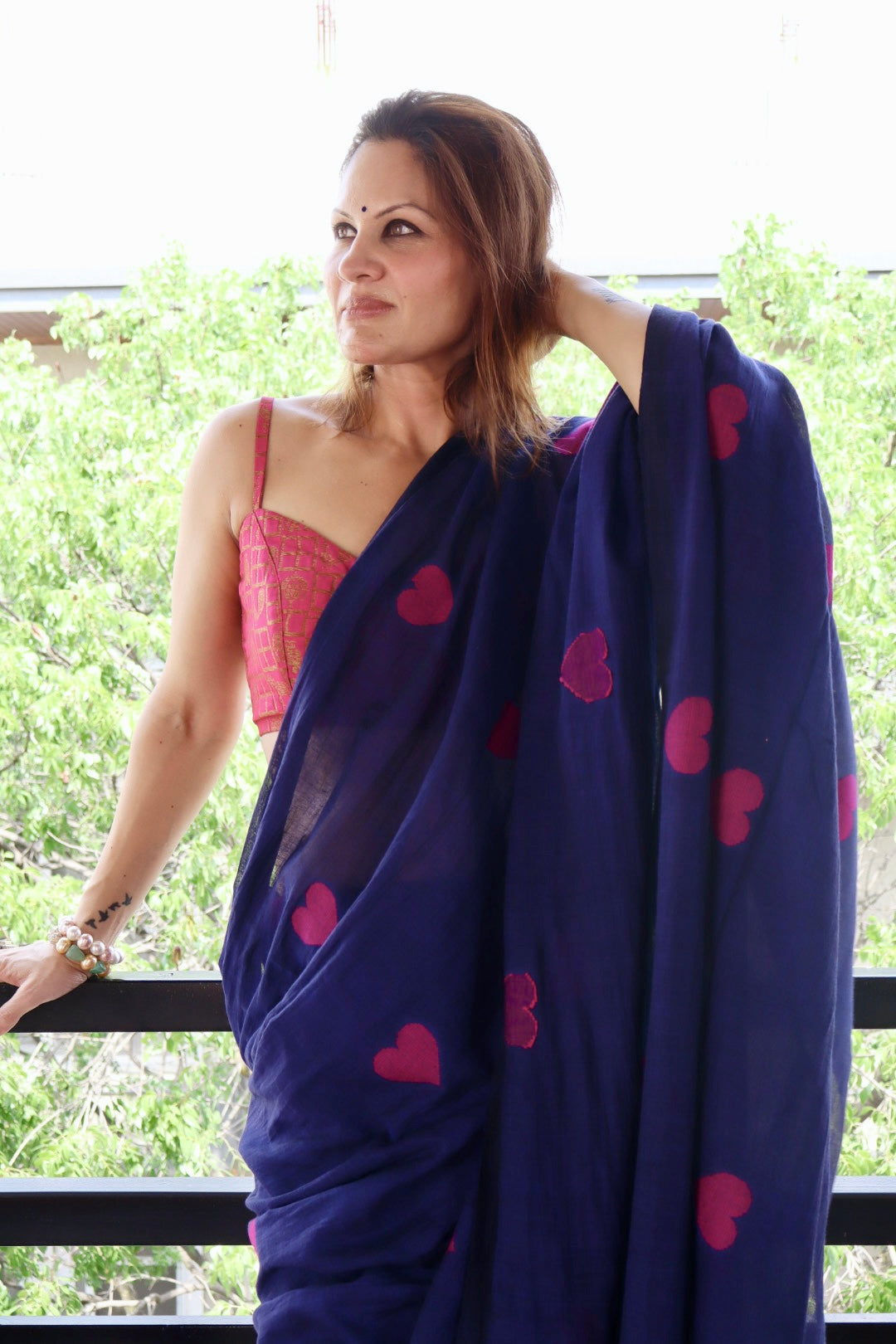 Royal Blue Pure Handloom Cotton Jamdani Saree with Handloom Mark Card