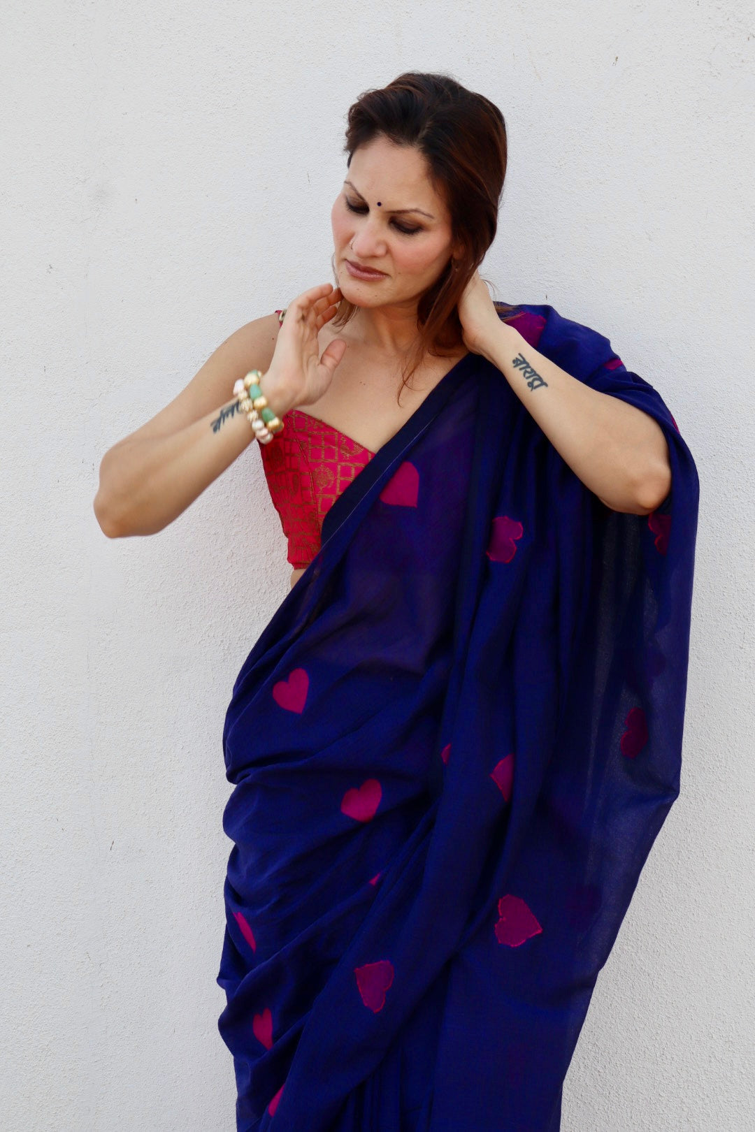 Royal Blue Pure Handloom Cotton Jamdani Saree with Handloom Mark Card