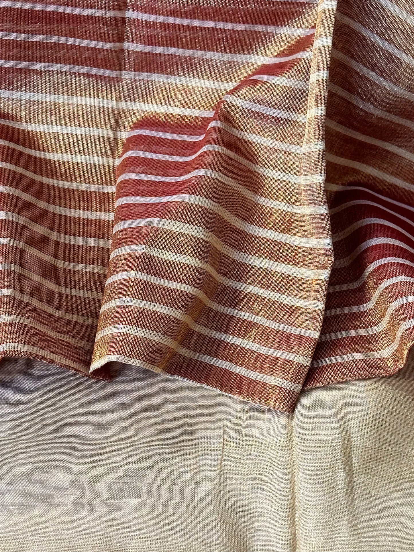 Gold Pure Mul Mul Handwoven Tissue Cotton Sari - Raahini