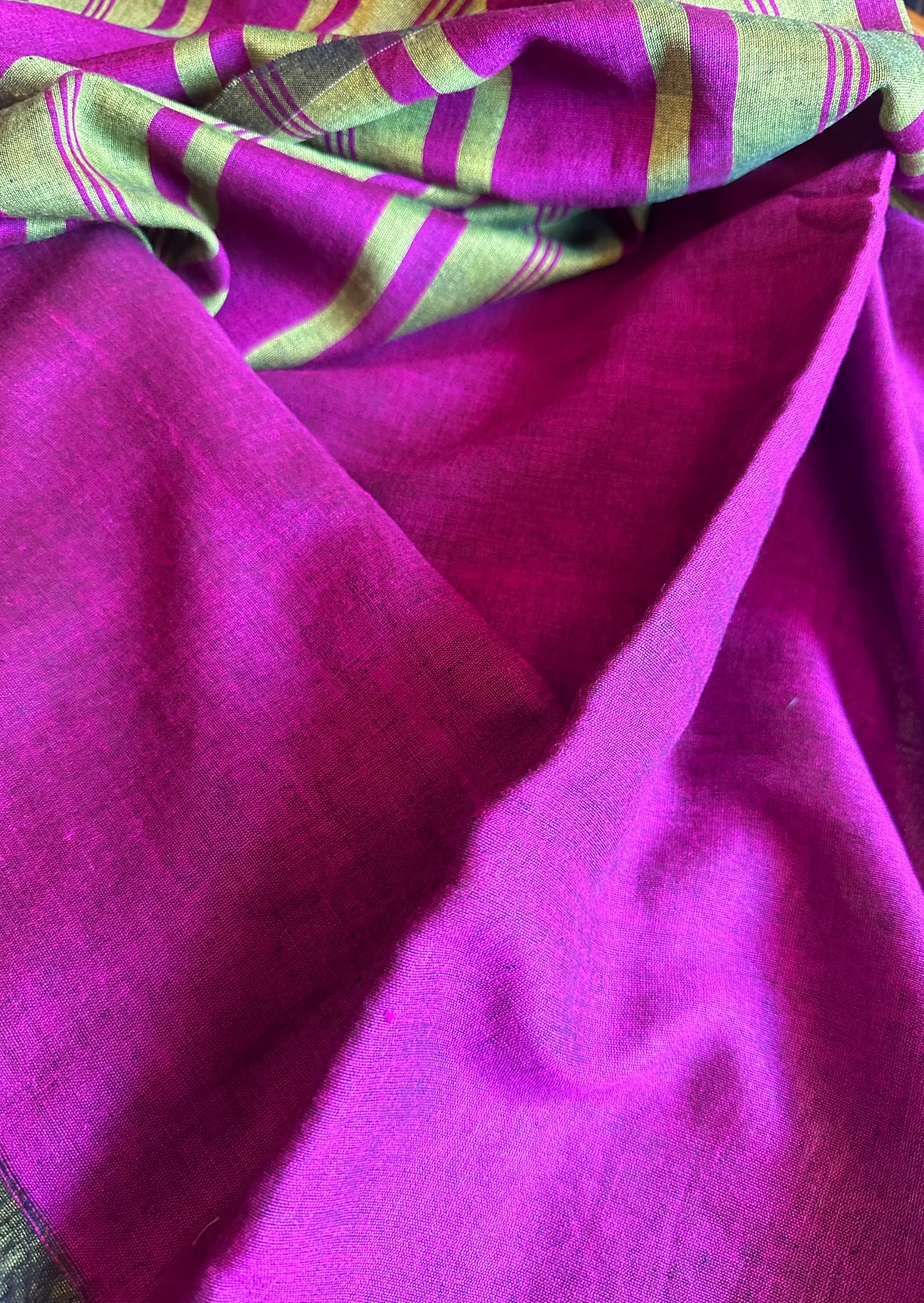 Green Cotton and Wool Blend Sari - Raahini