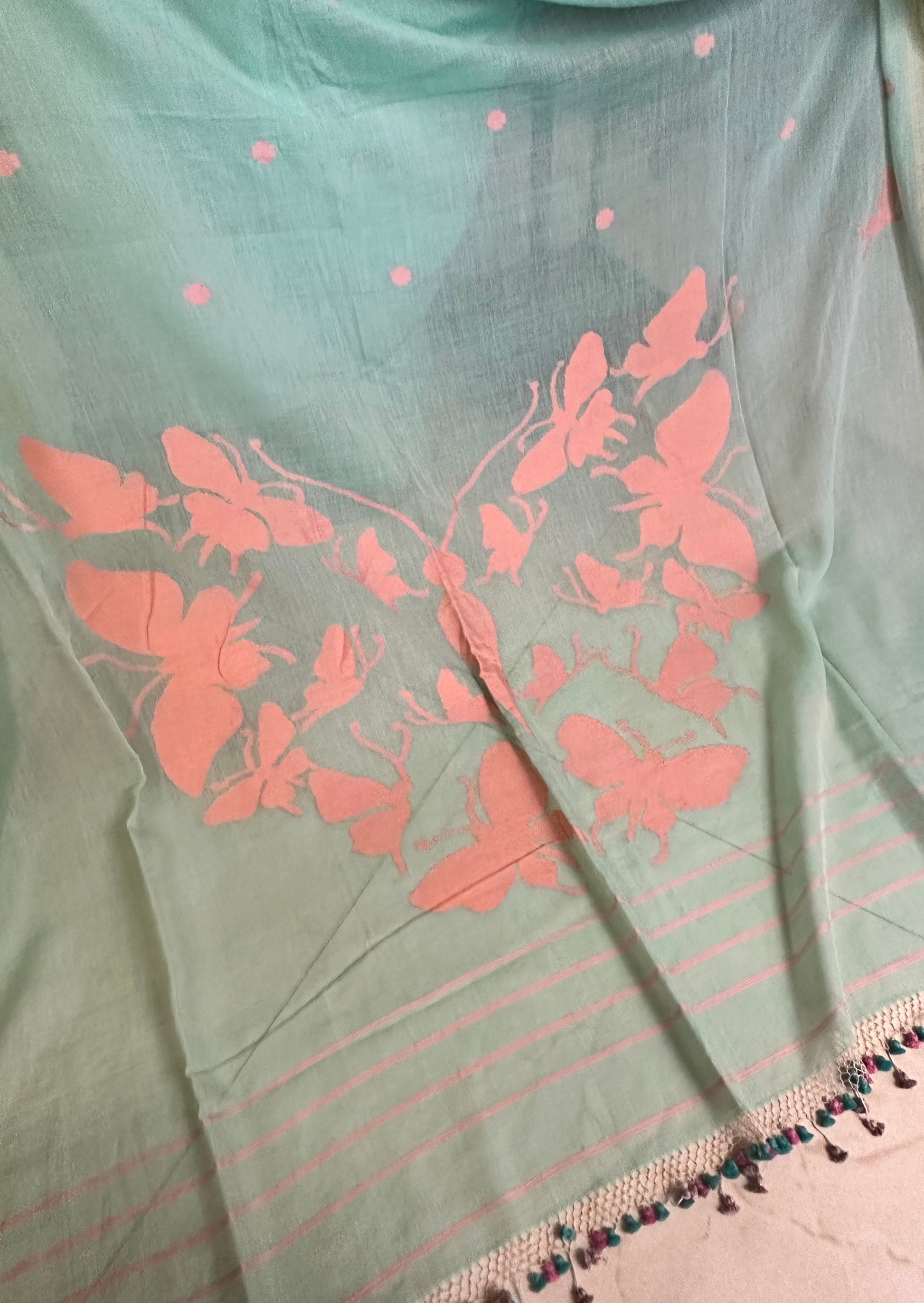 Hand Spun Pure Fine Cotton Jamdani with Woven Butterflies - Raahini