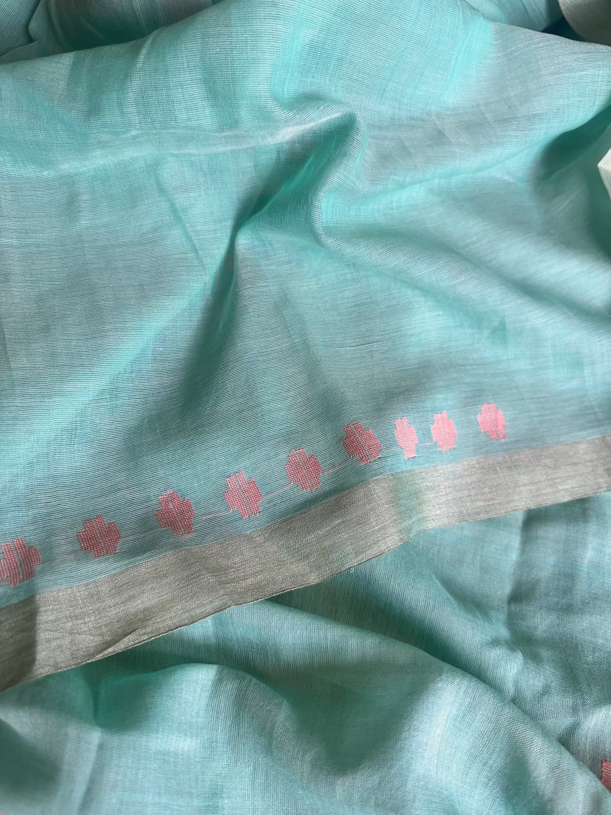 Hand Spun Pure Fine Cotton Jamdani with Woven Butterflies - Raahini