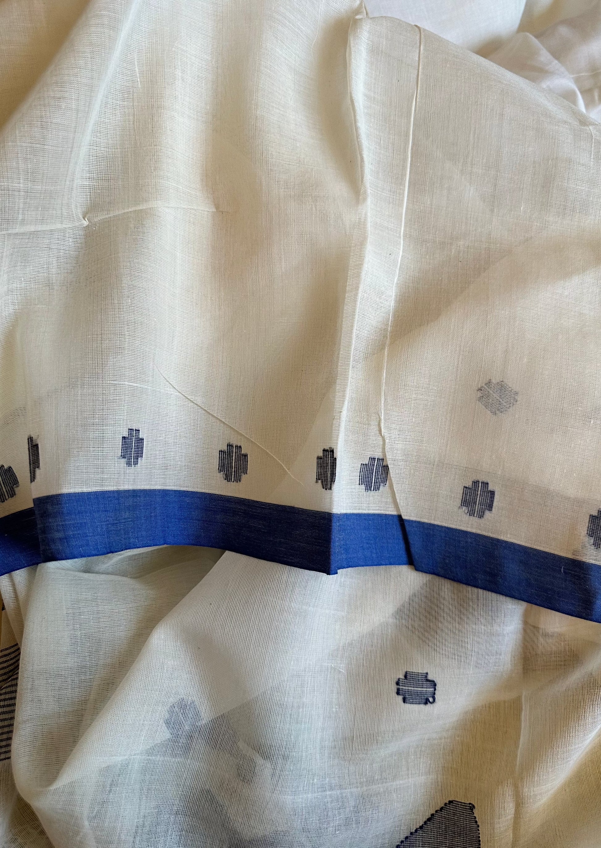 Hand Spun Pure Fine Cotton Jamdani with Woven Butterflies - Raahini