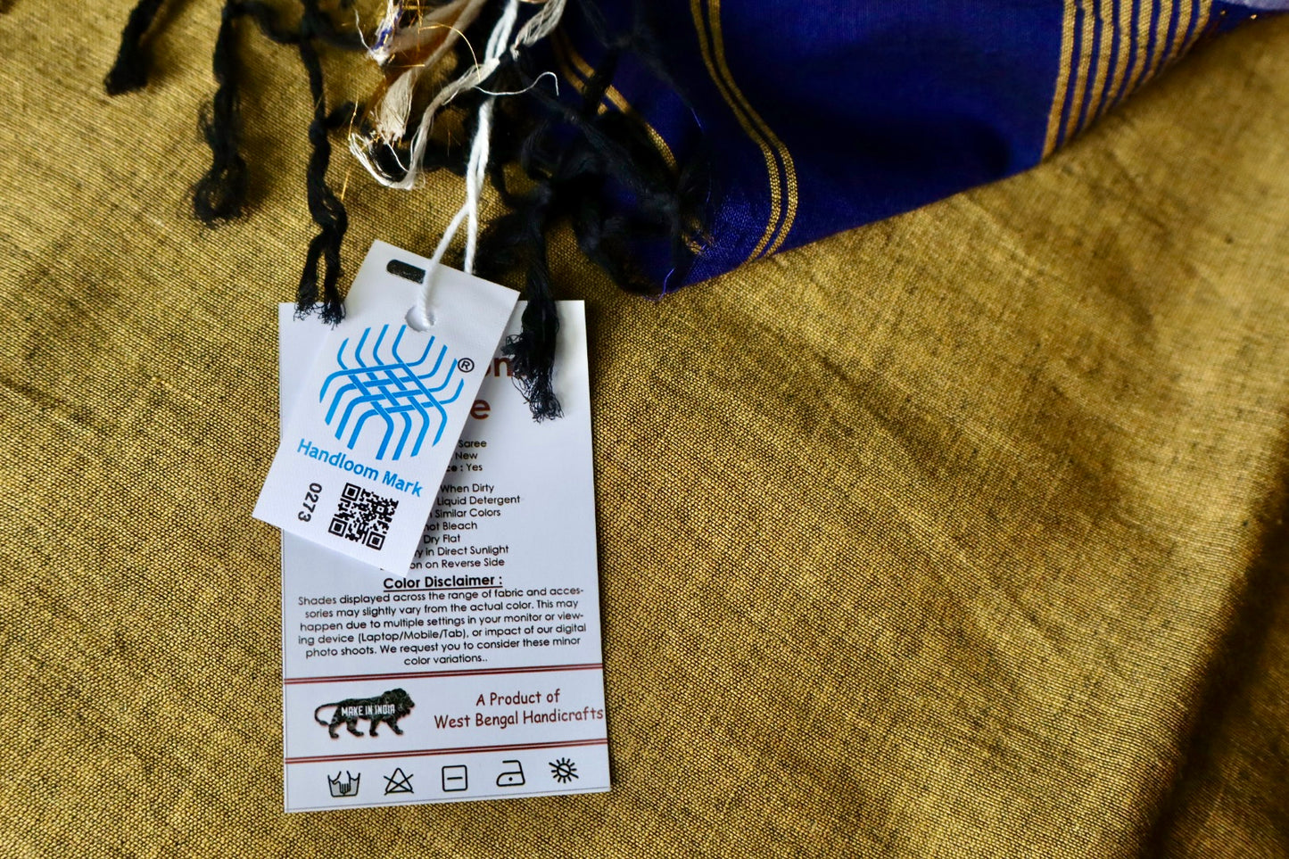Dark Blue Handloom Cotton Jamdani Saree with Intricate Work on Body and Ambi Pallu