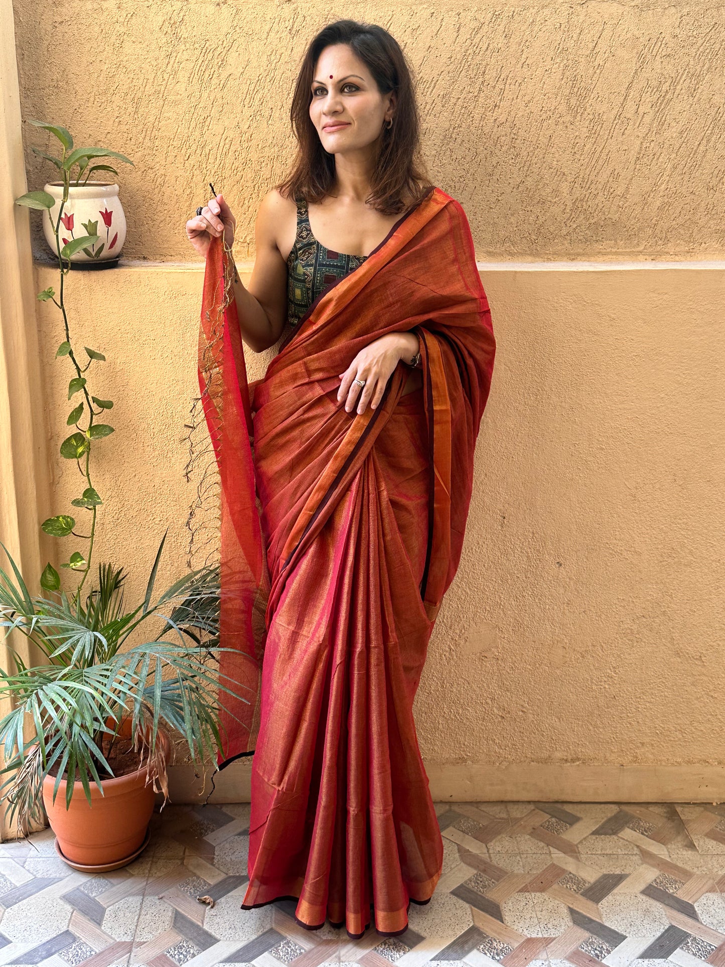 Red Pure Mul Mul Handwoven Tissue Cotton Sari - Raahini