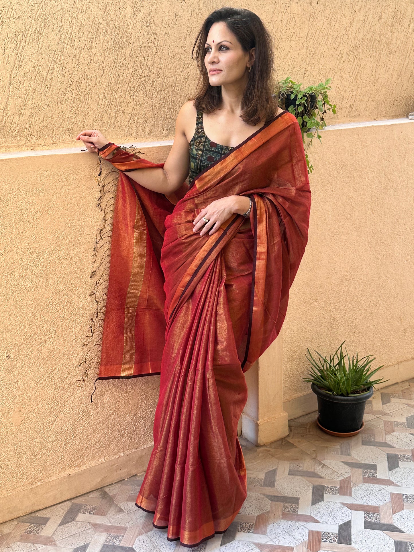 Red Pure Mul Mul Handwoven Tissue Cotton Sari - Raahini