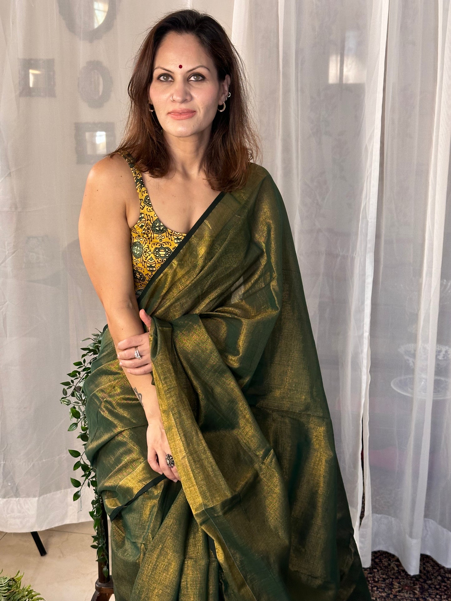 Green Pure Mul Mul Handwoven Tissue Cotton Sari - Raahini