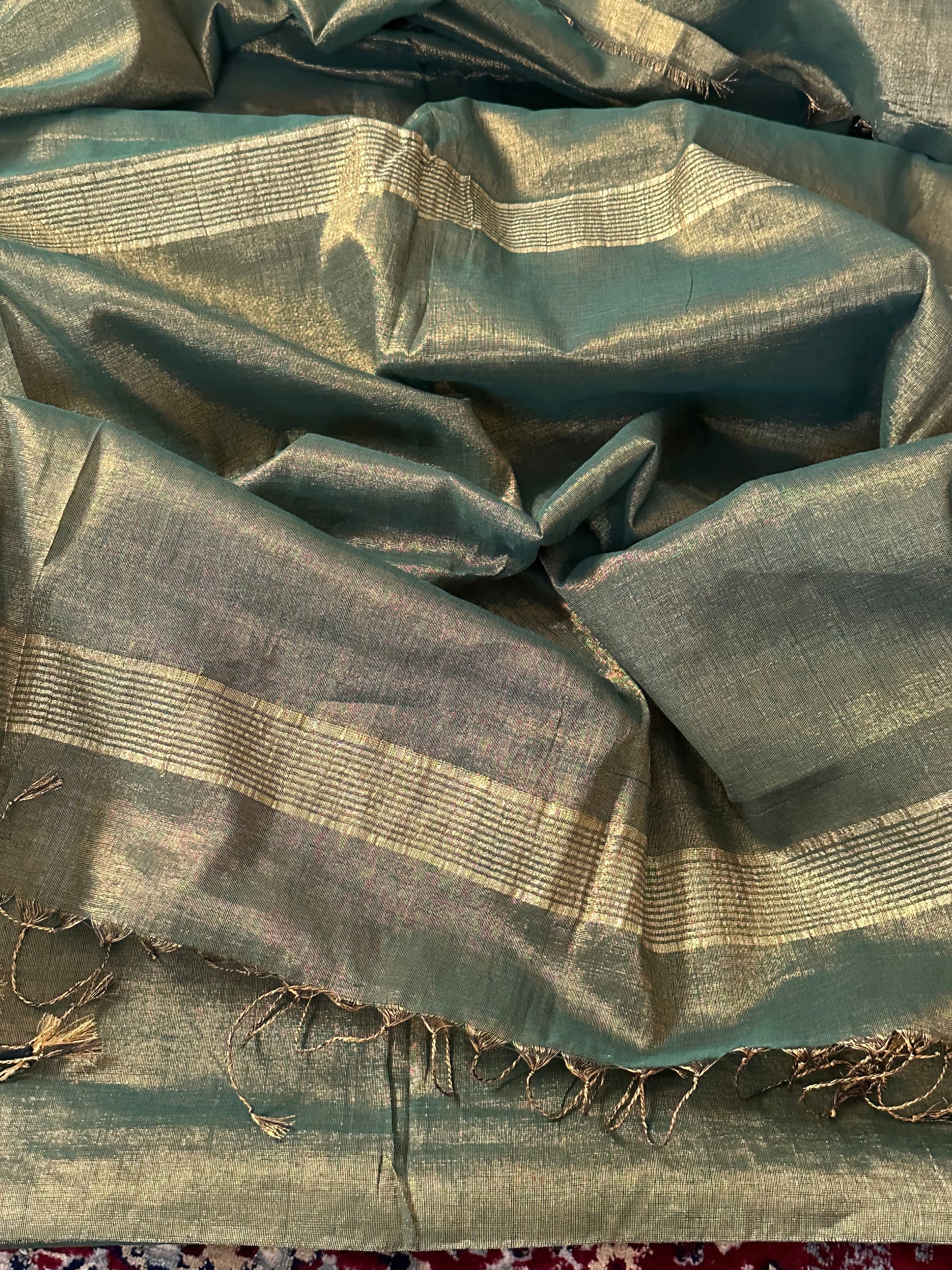 Green Pure Mul Mul Handwoven Tissue Cotton Sari - Raahini