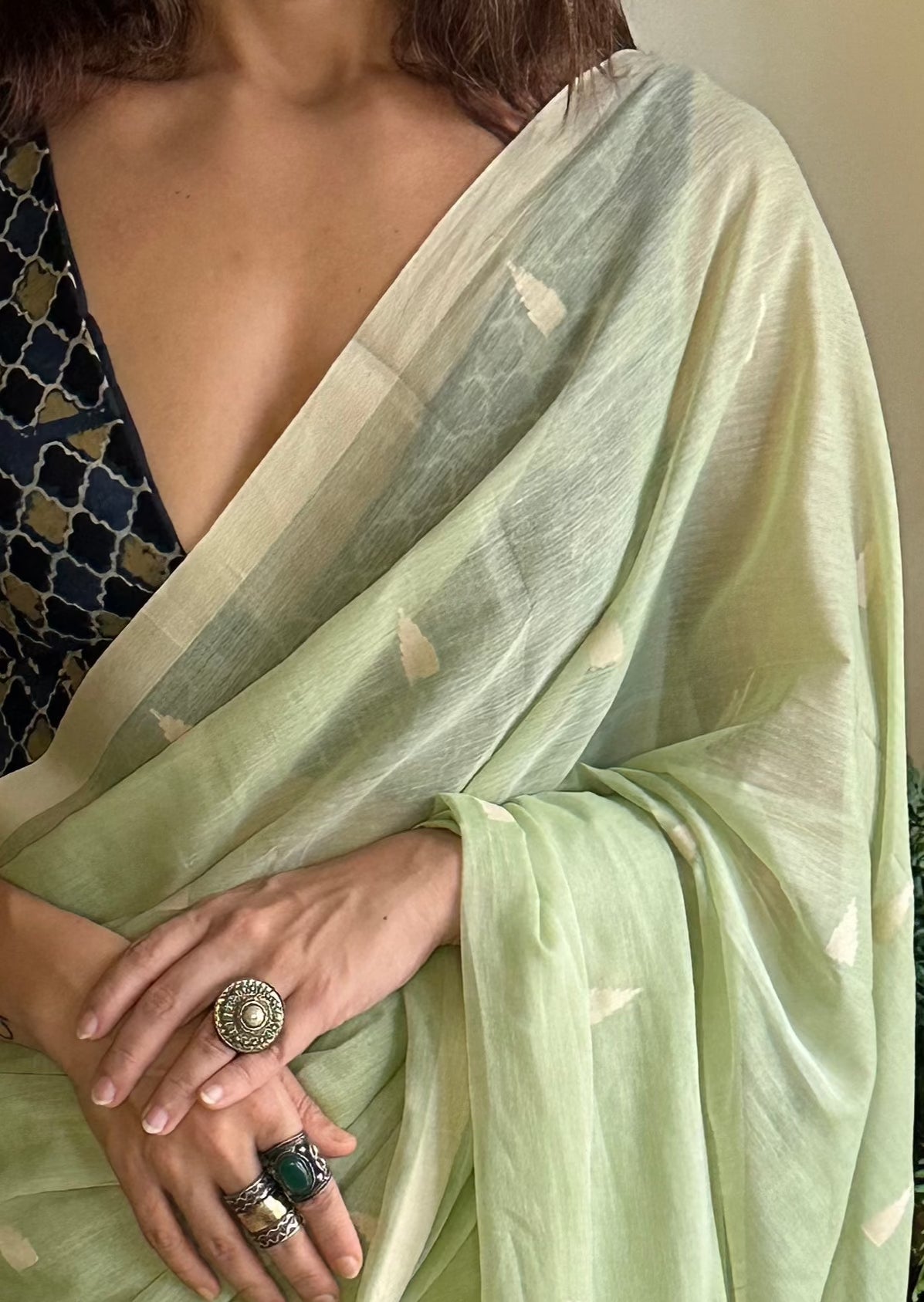 Hand Spun Pure Fine Cotton Jamdani Sari - Raahini