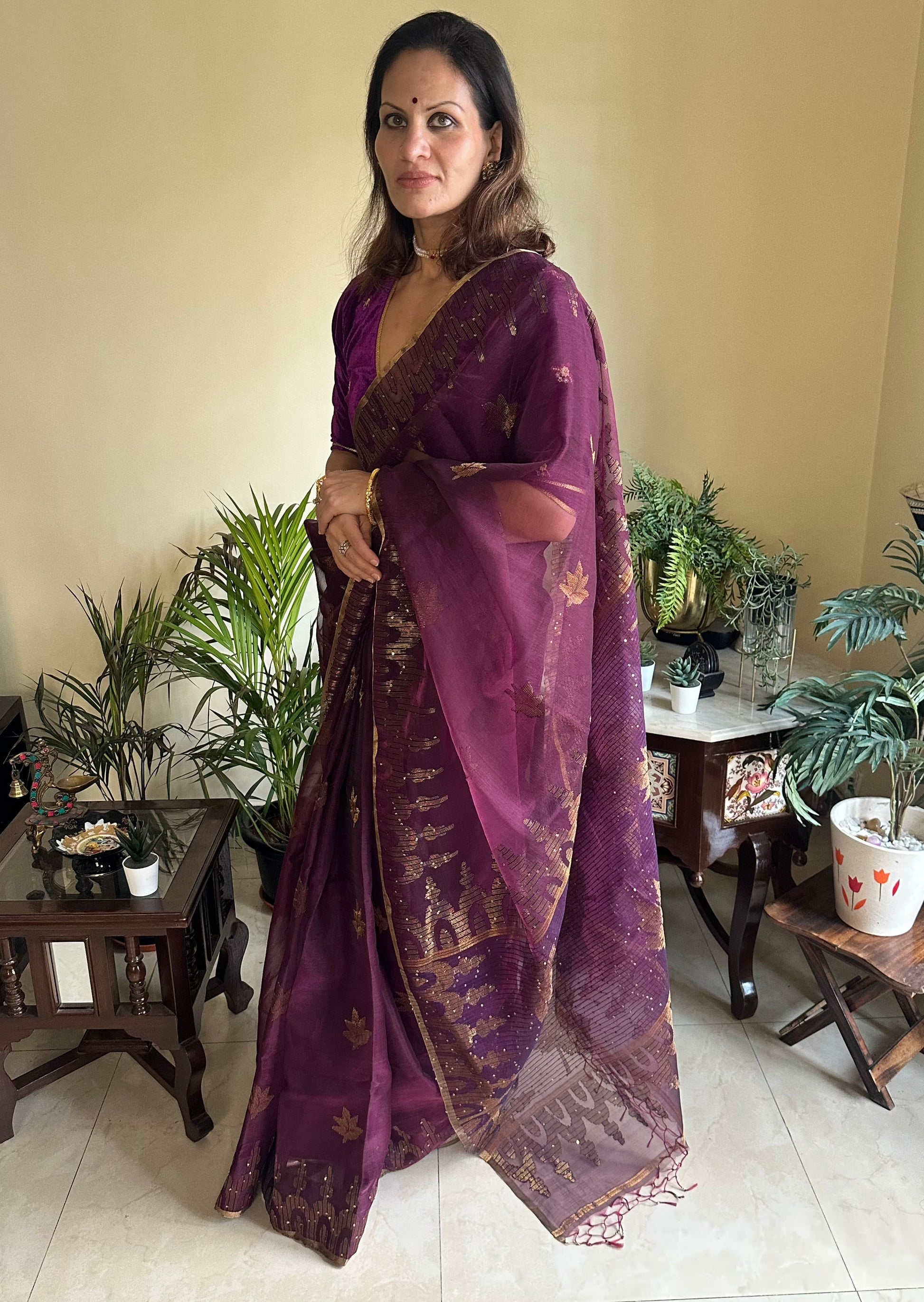 Pure Muslin Silk Handloom Jamdani Sari - Raahini