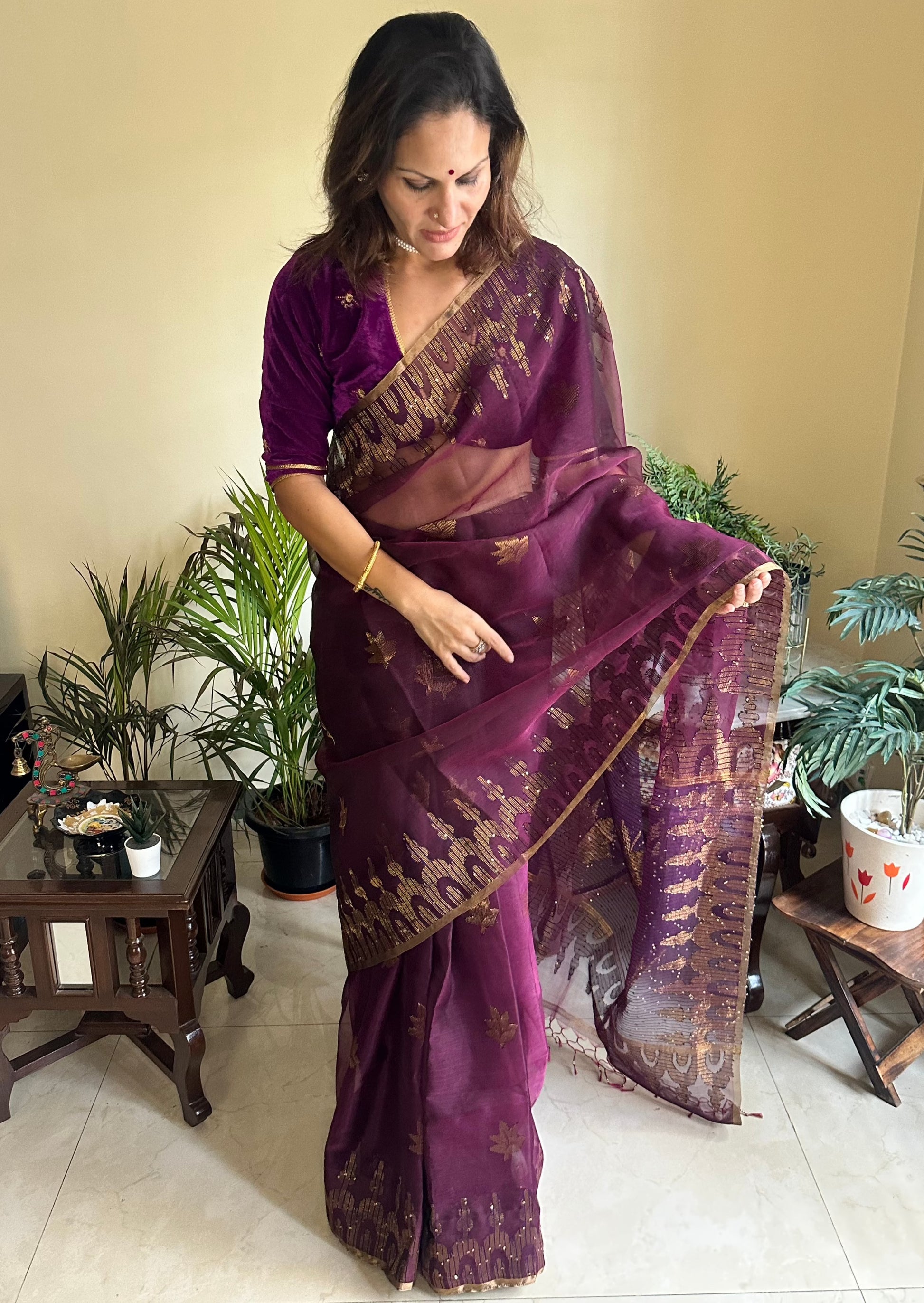 Pure Muslin Silk Handloom Jamdani Sari - Raahini