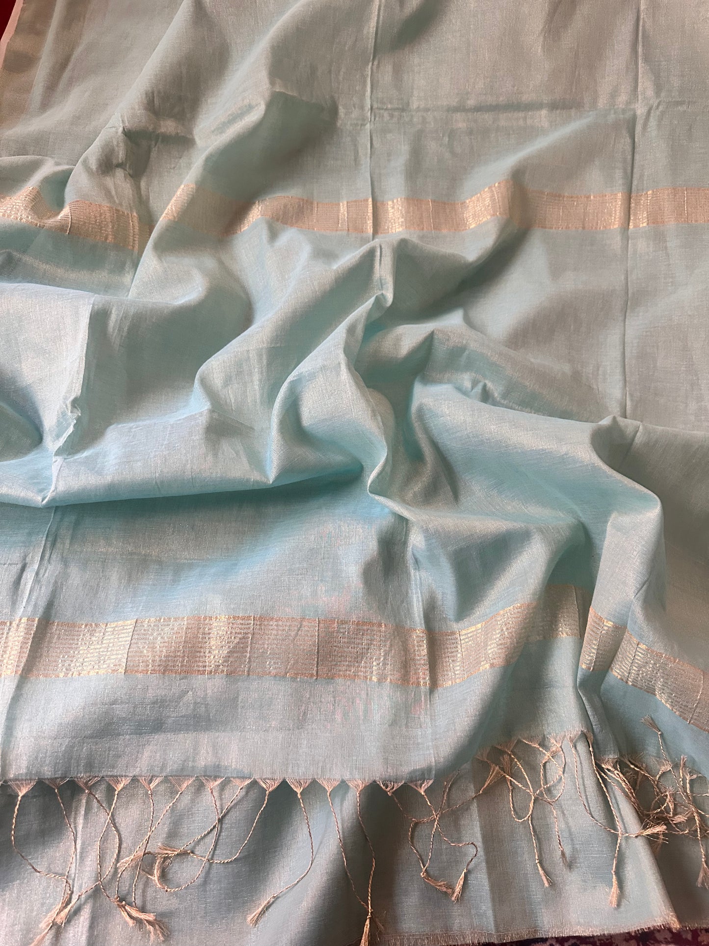 Turquoise Blue Pure Mul Mul Handwoven Tissue Cotton Sari