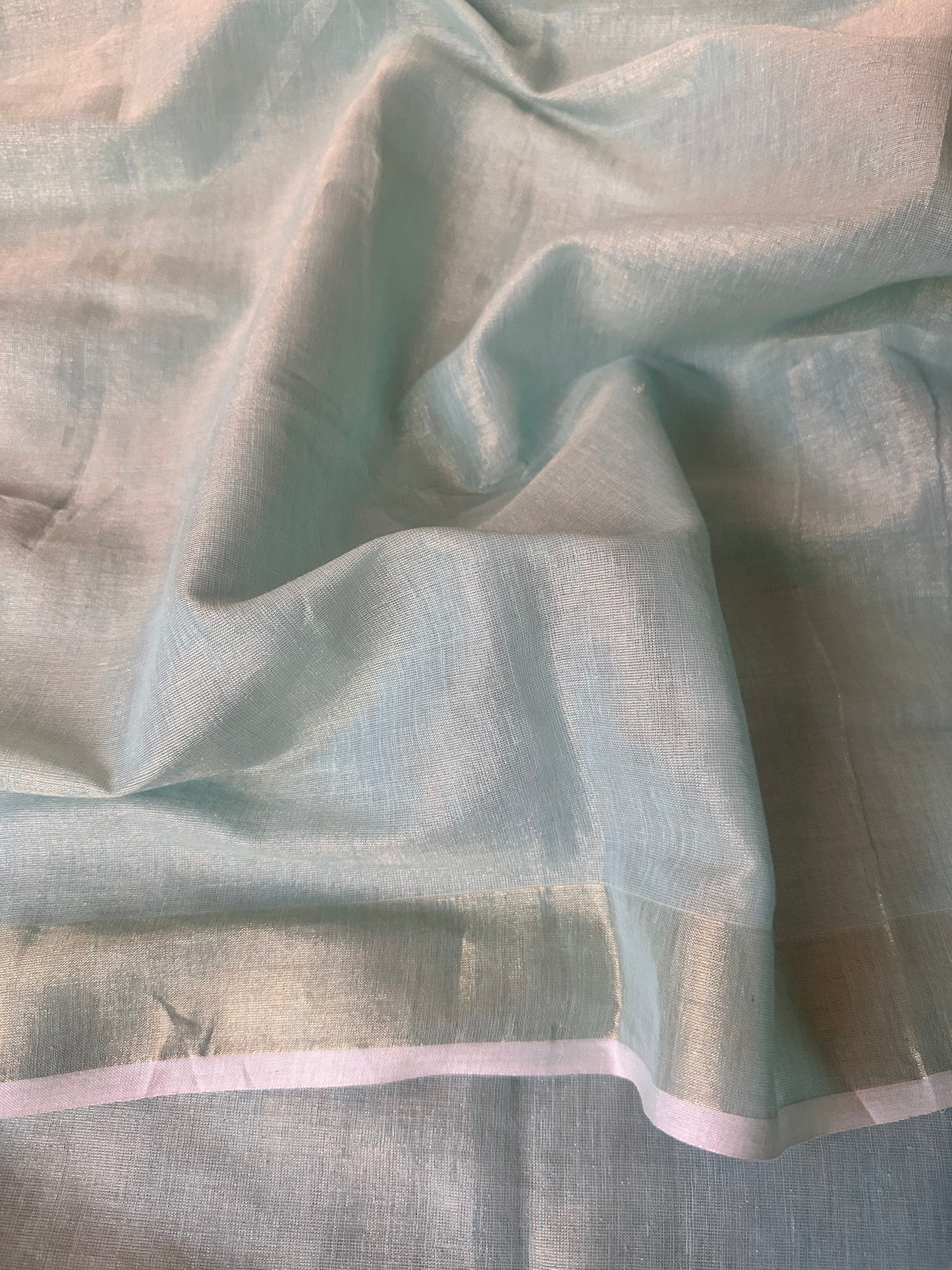 Turquoise Blue Pure Mul Mul Handwoven Tissue Cotton Sari