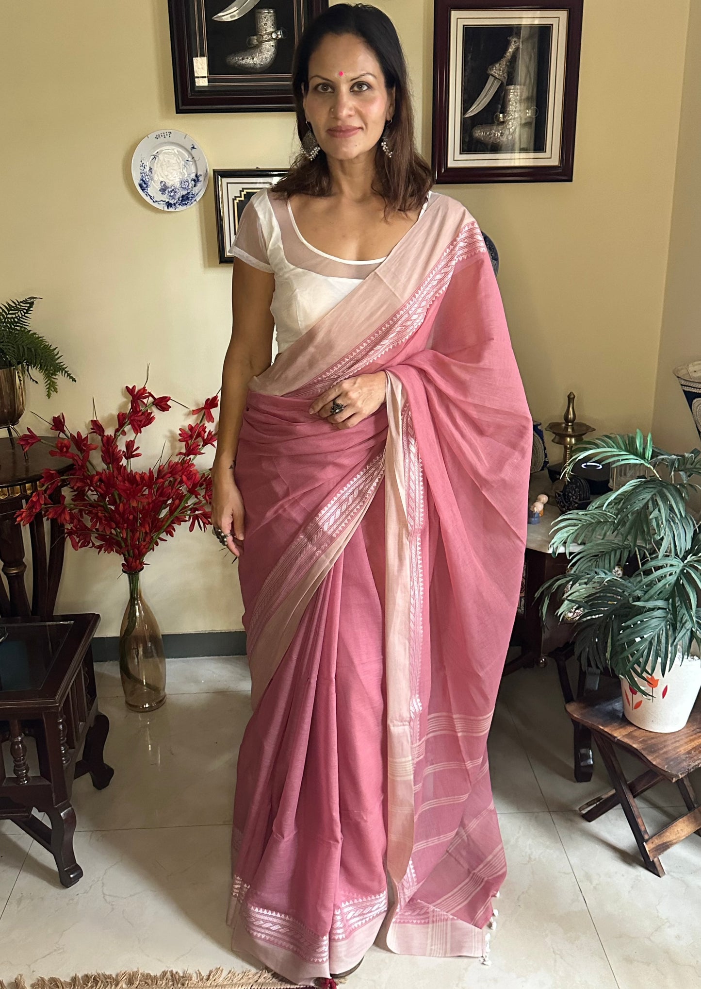 Soft Handloom Cotton with Zari Woven Borders - Raahini