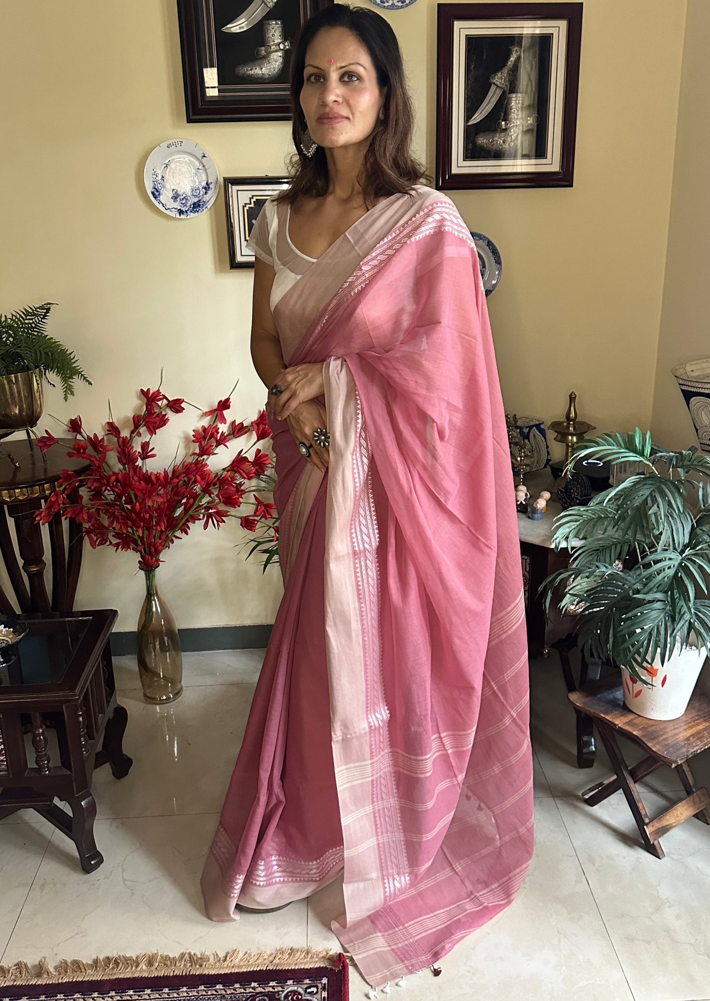 Soft Handloom Cotton with Zari Woven Borders - Raahini